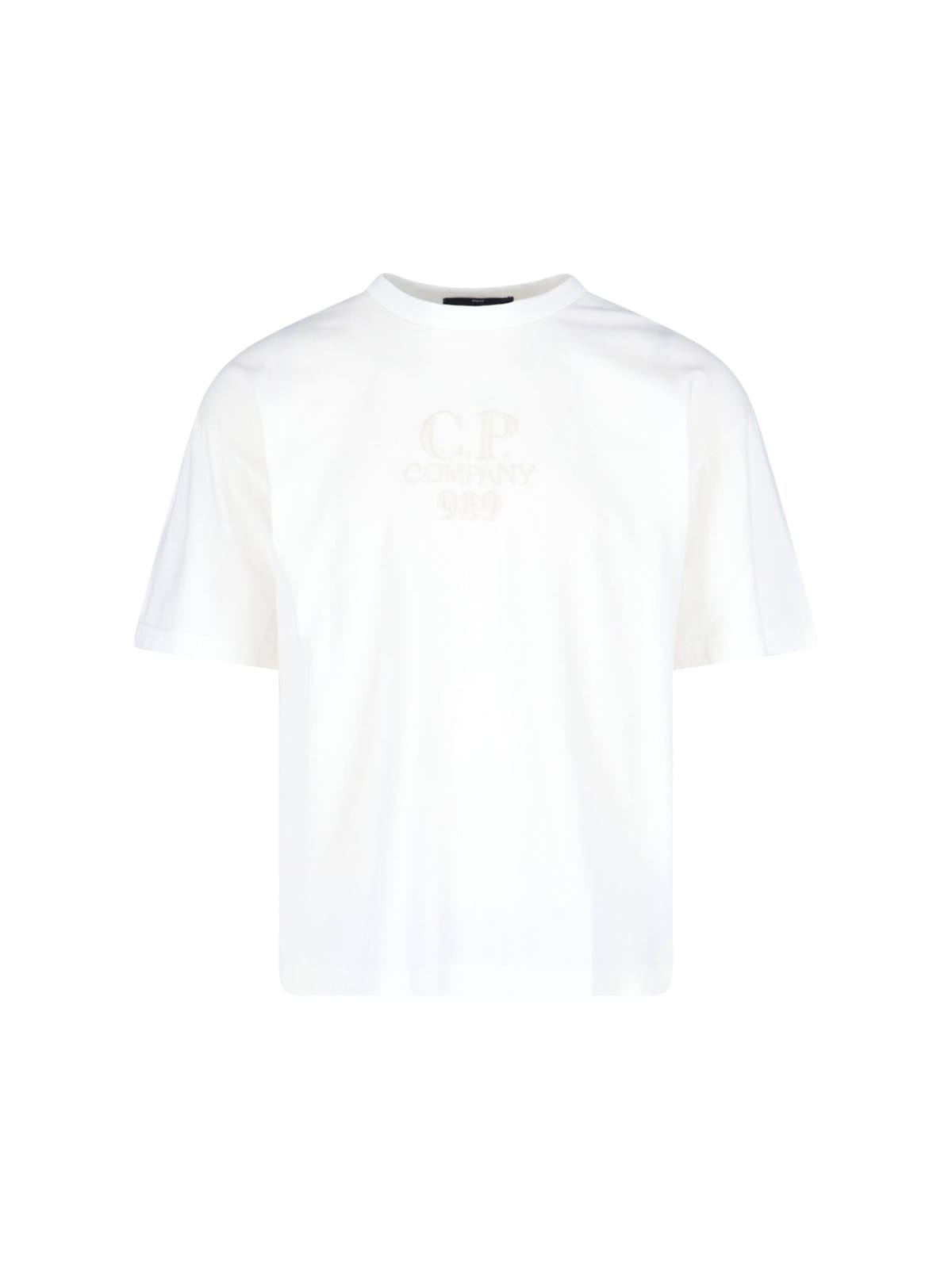 C.p. Company White T-shirt With Logo Embroidered On The Front Tone-on-tone In White