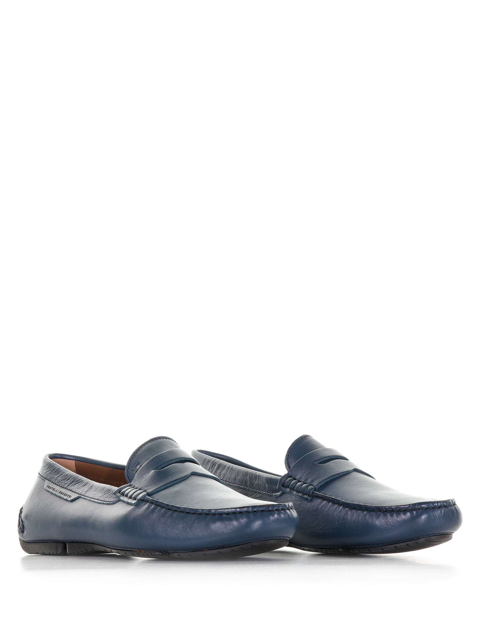 Leather Loafer With Band In Blu