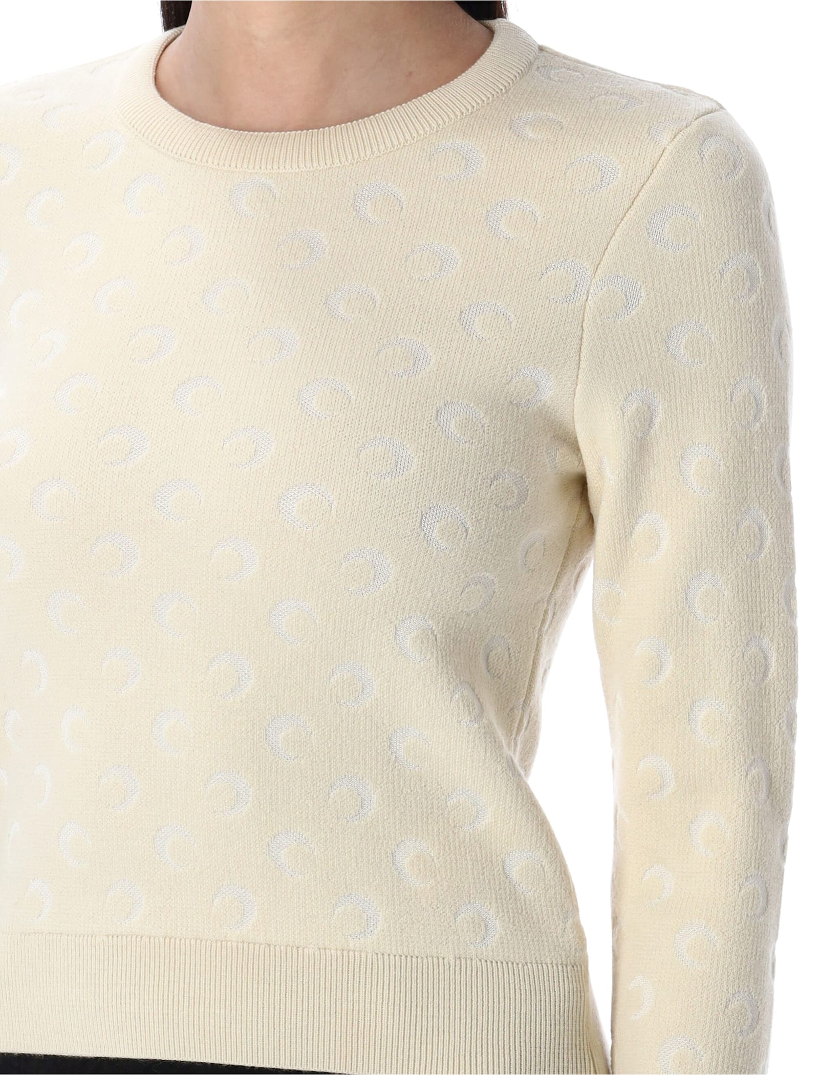Marine Serre Textured White Sweatshirt With Classic Crew Neckline In White
