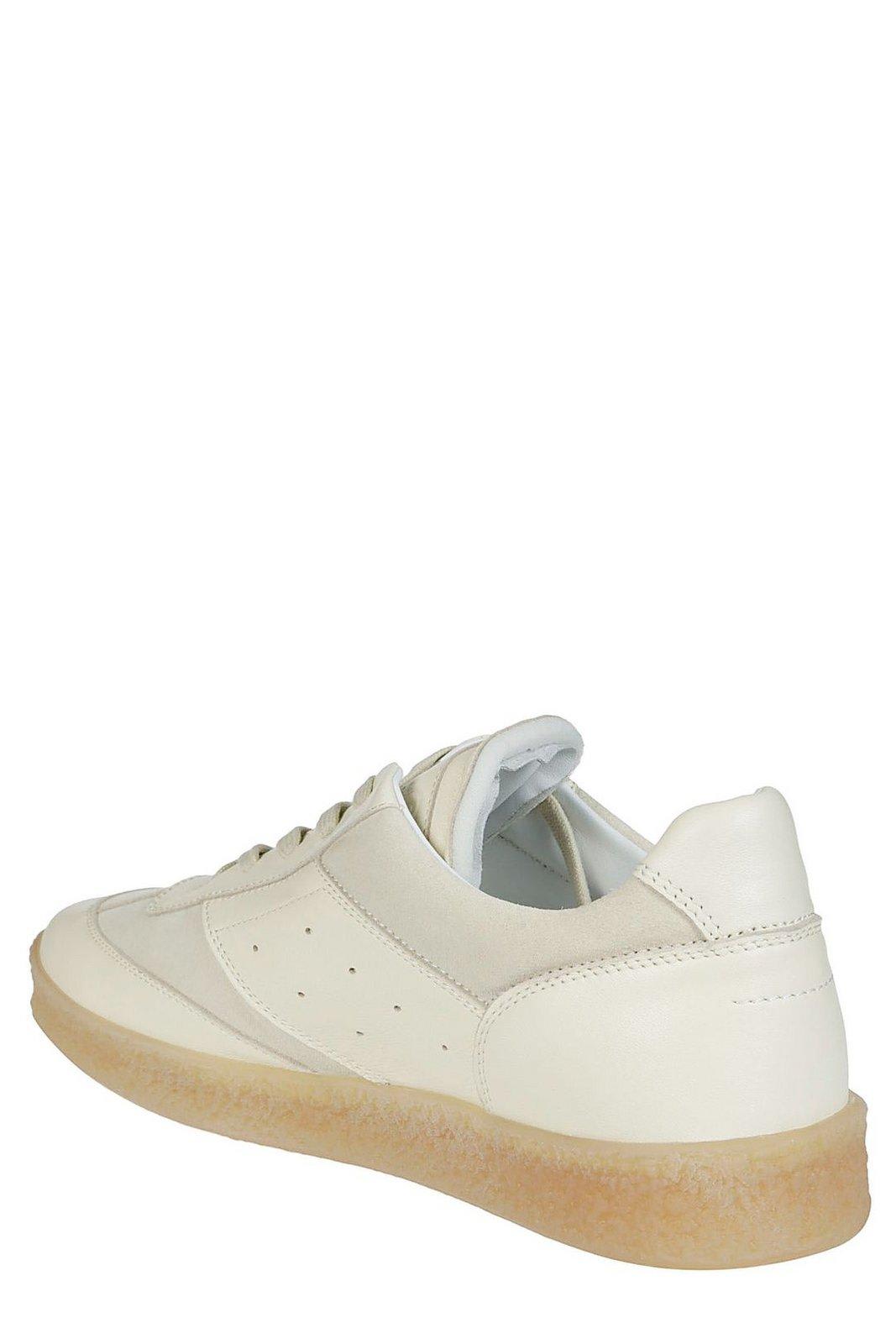 Shop Mm6 Maison Margiela Panelled Lace-up Sneakers In Beige