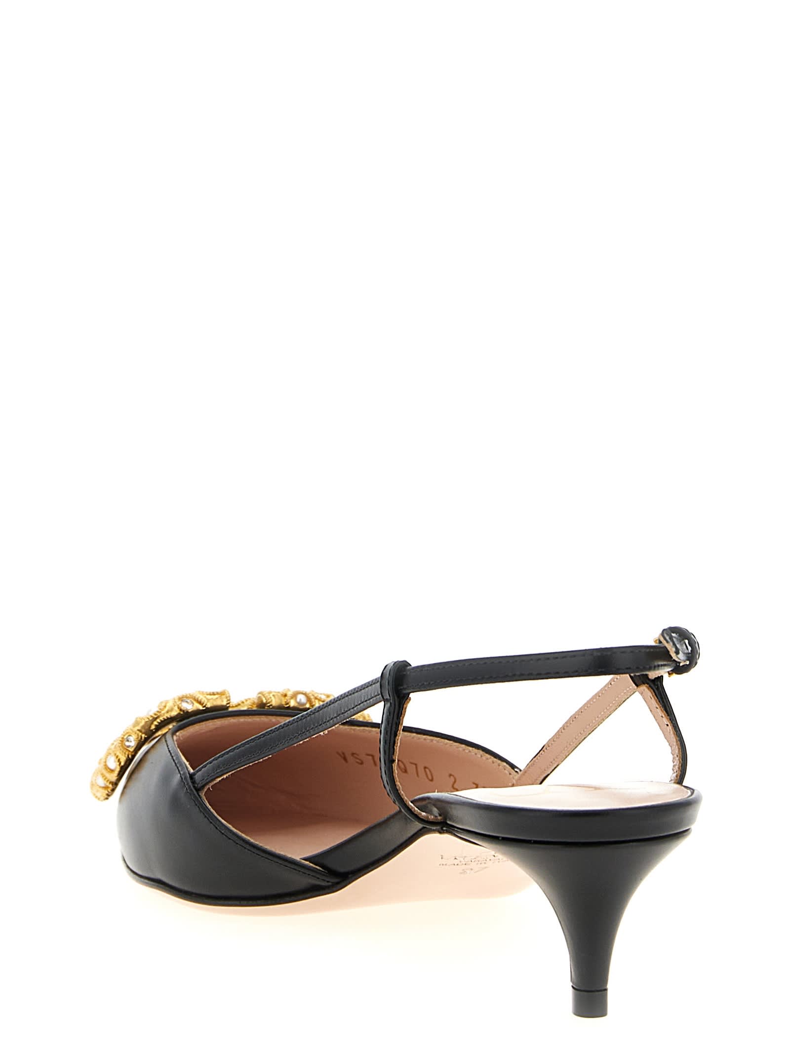 Valentino Crystal Buckle Pointed Toe Stiletto Pumps In Black