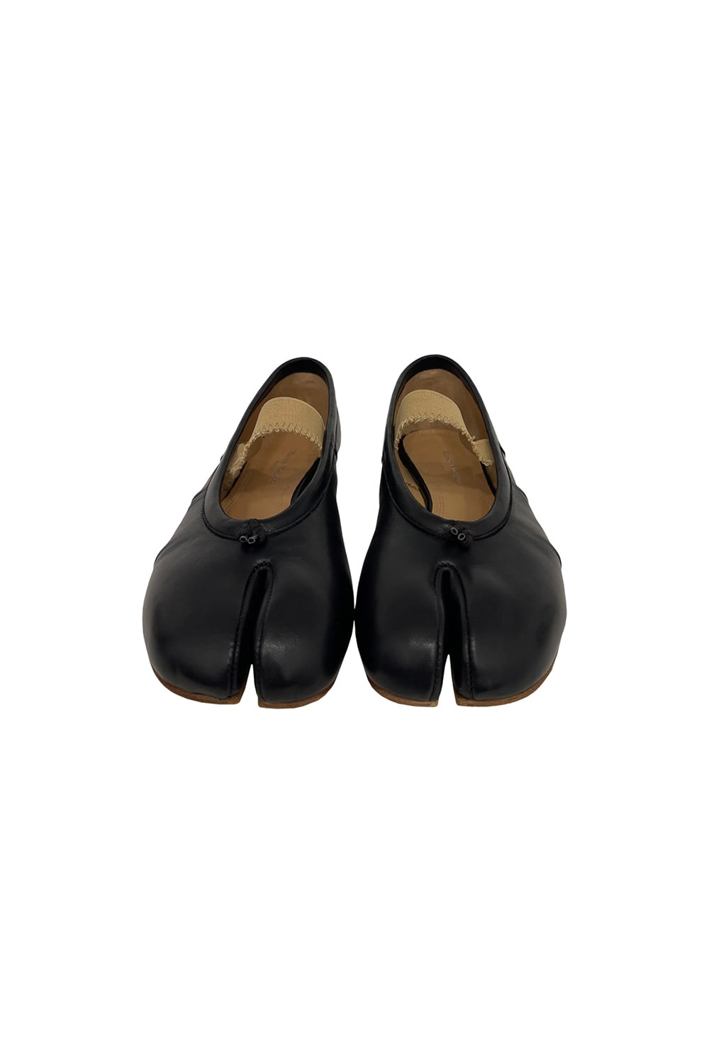 Maison Margiela Black Leather Flats With Elegant Elastic Strap In Black