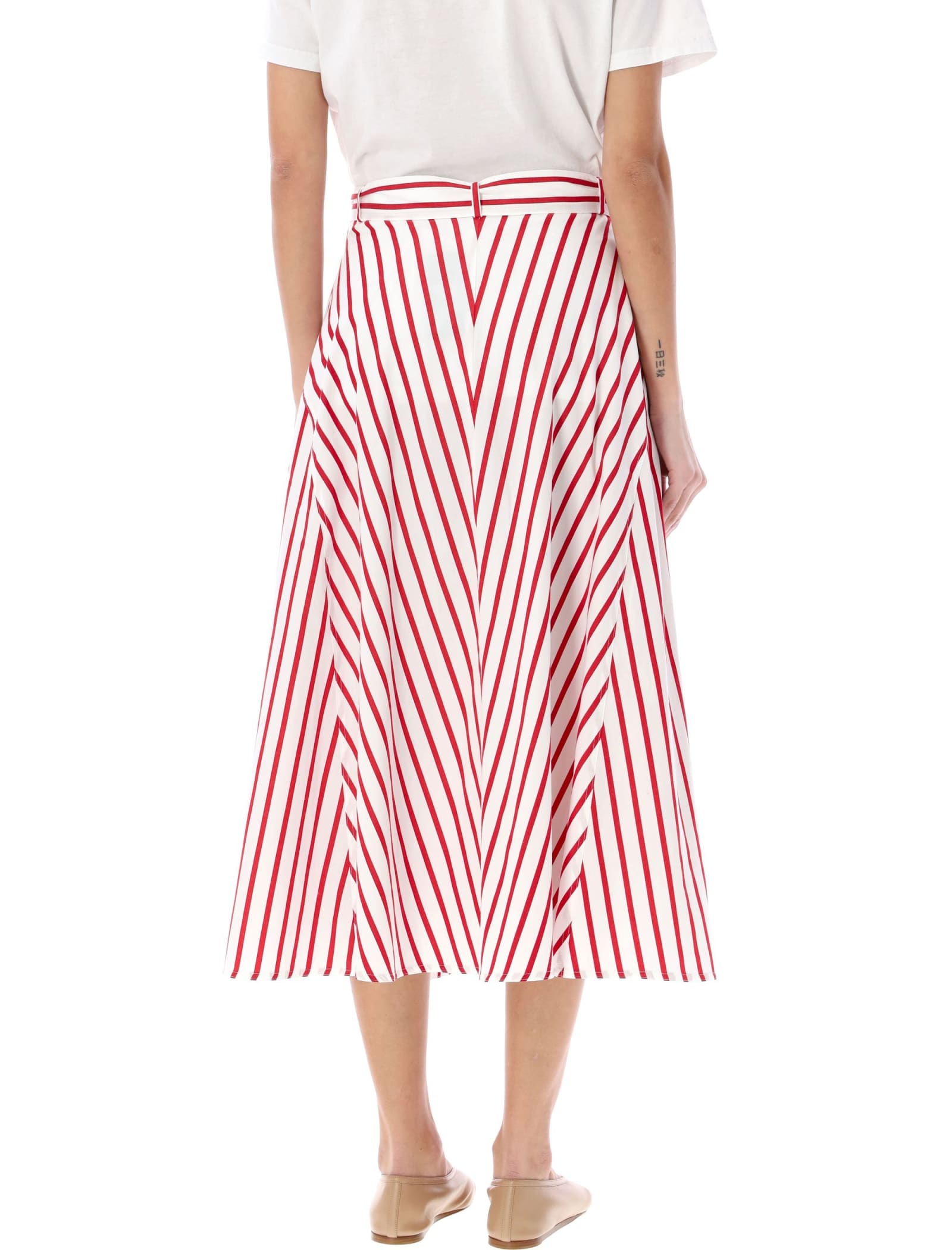 Shop Polo Ralph Lauren Midi Striped Flare Skirt In Red White
