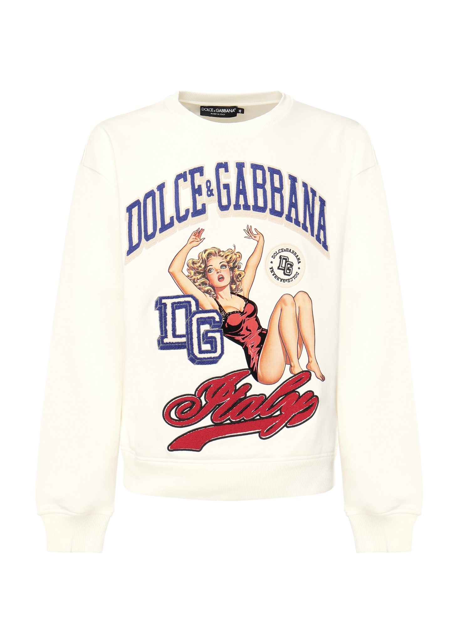 Dolce & Gabbana Graphic Print Crew Neck Sweatshirt With Ribbed Cuffs In Multi