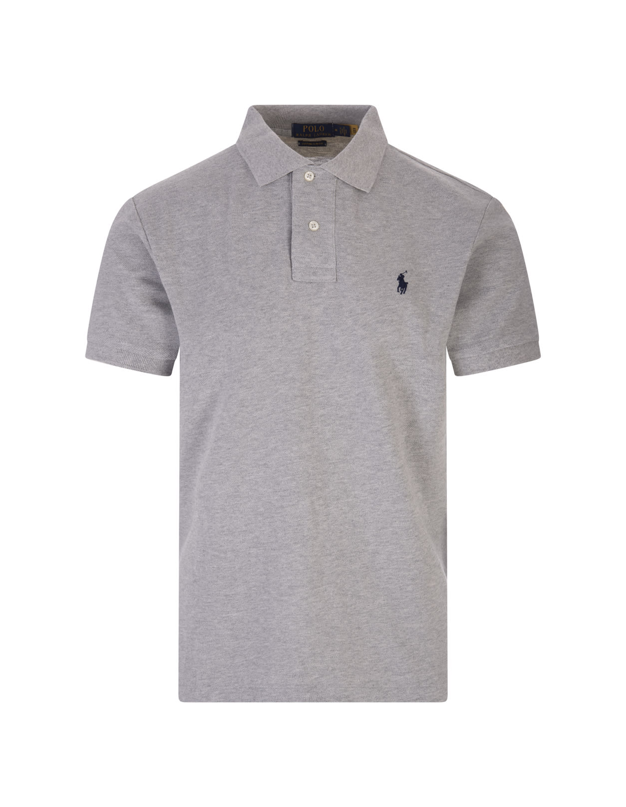 Polo Ralph Lauren Man Slim-fit Custom Polo Shirt In Grey Pique With Contrast Pony