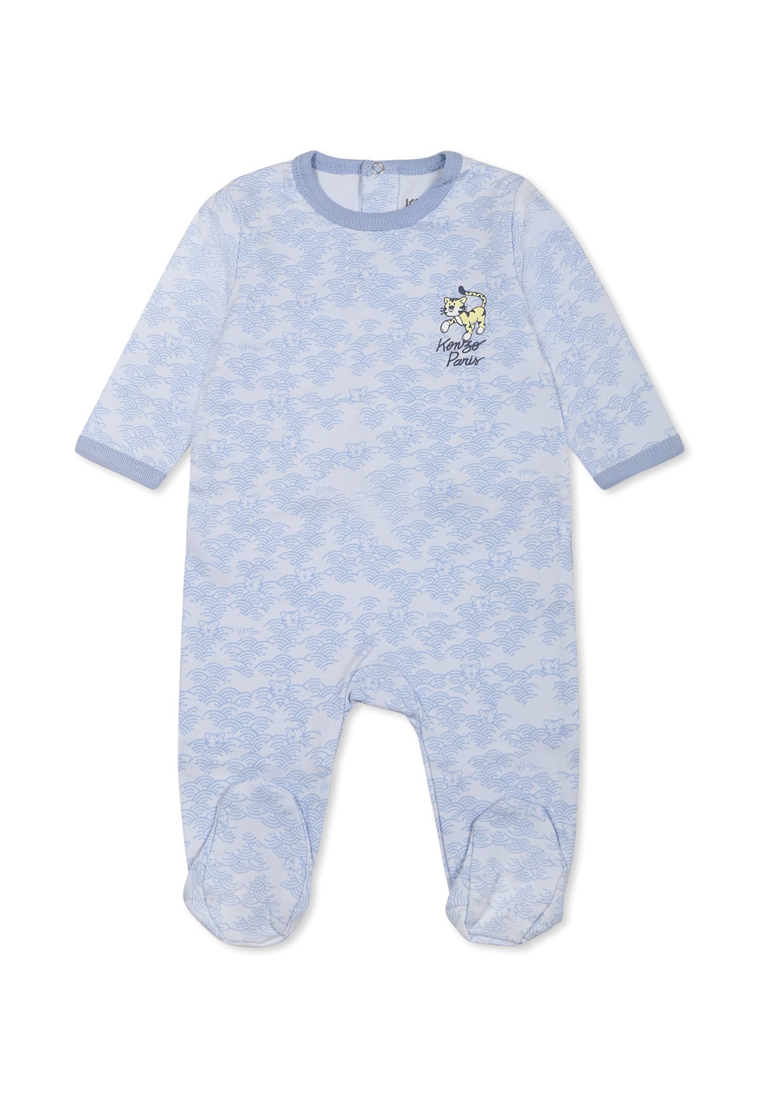 Kenzo Light Blue Babygrow For Baby Boy With Tiger Print In Light Blue