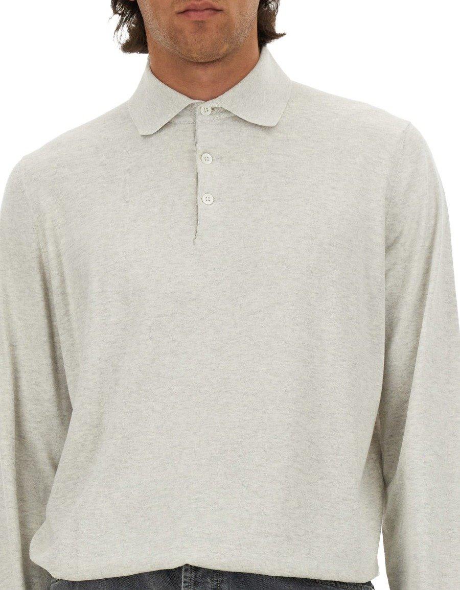 Shop Brunello Cucinelli Long-sleeved Knitted Polo Shirt In Nebbia