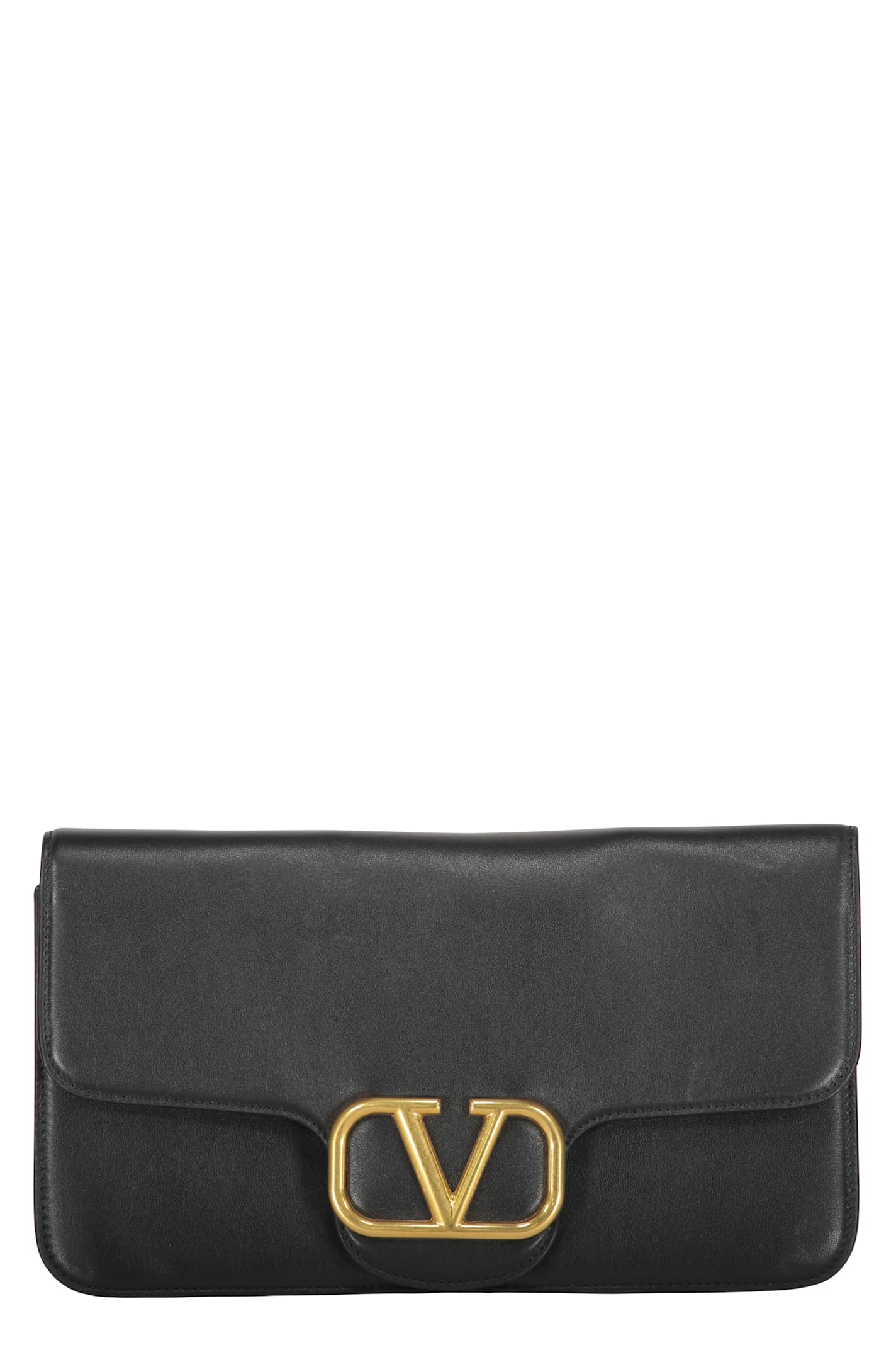 Valentino Leather Messenger Bag In Black