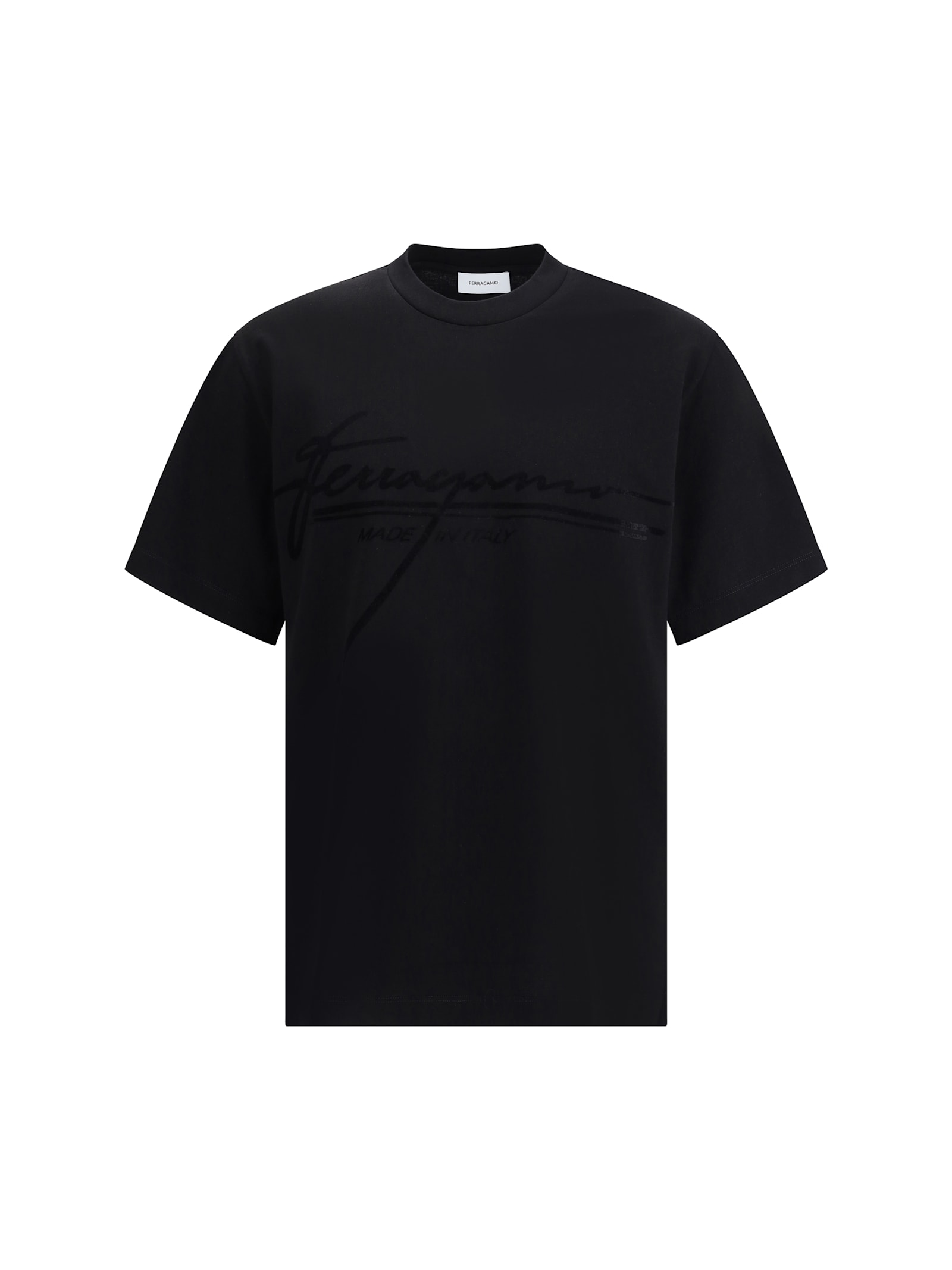 Ferragamo Crew Neck Graphic Print Short Sleeves T-shirt In Black