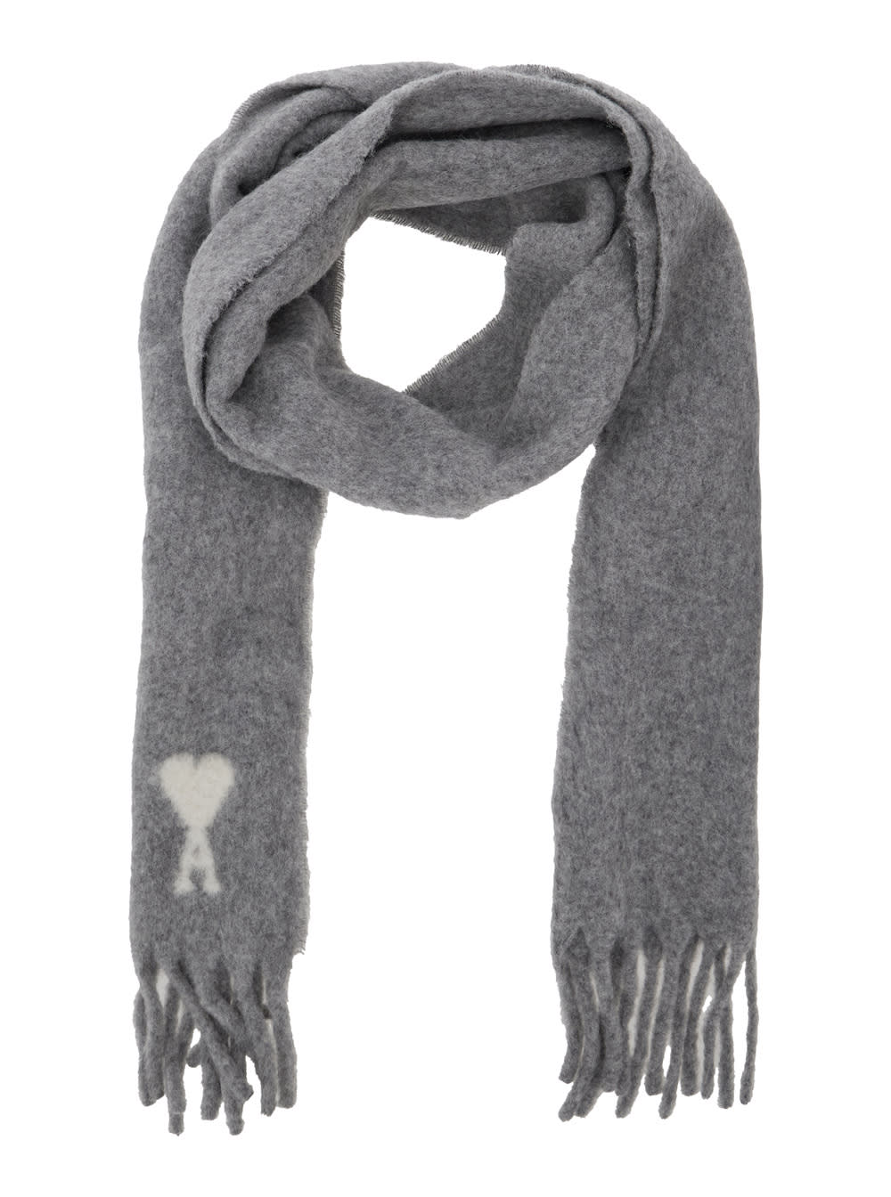 Ami Alexandre Mattiussi Ami Paris Women Off White Ami De Coeur Scarf Baby B4 In Gray