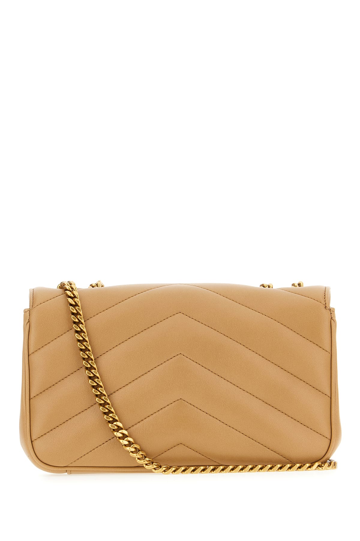 Saint Laurent Cappuccino Nappa Leather Small Loulou Shoulder Bag In Brown