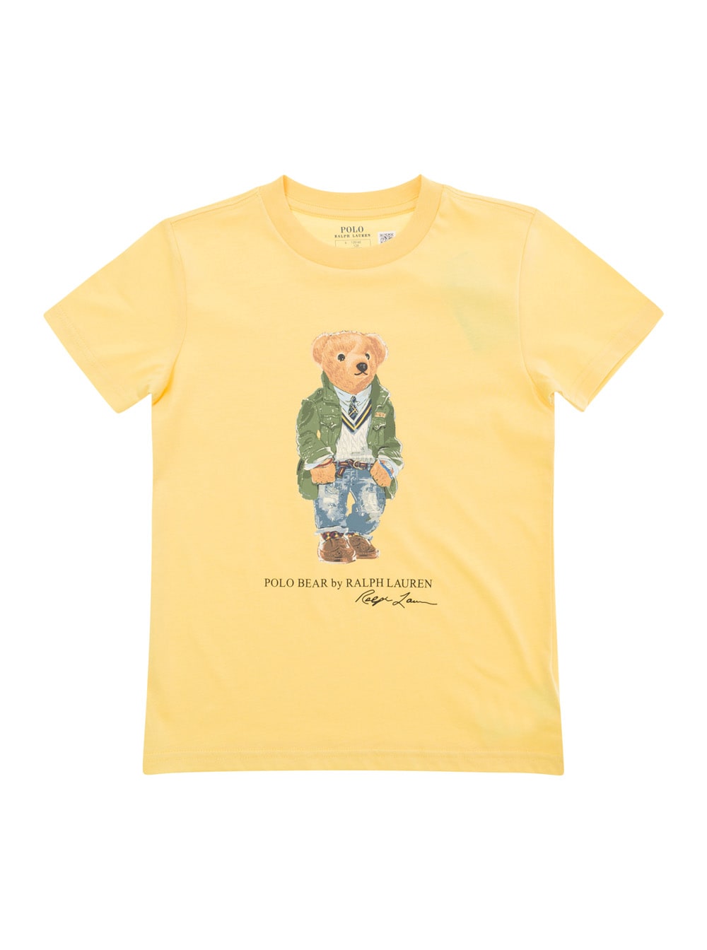 Shop Ralph Lauren Yellow Crew Neck T-shirt With Front Bear Print In Cotton Boy In Giallo