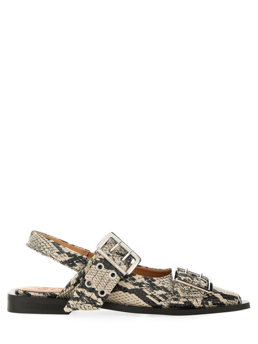 Shop Ganni Ballerina With Buckle In Animalier