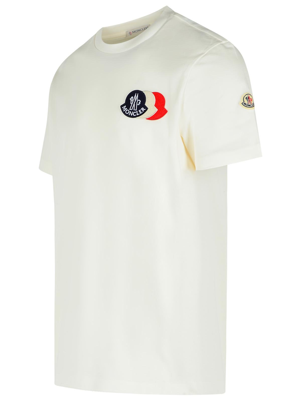 Moncler Ivory Cotton Tricolour Logo T-shirt In White