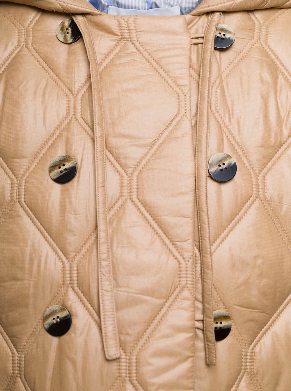 Shop Ganni Beige Quilted Down Jacket With Hood In Recycled Nylon Woman