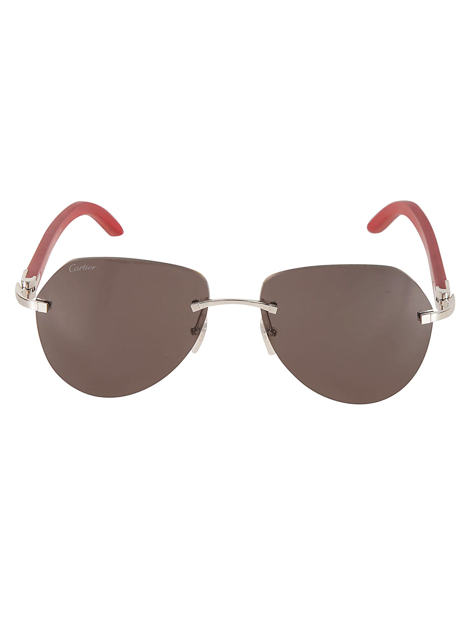 Shop Cartier Logo Rim-less Sunglasses In 057