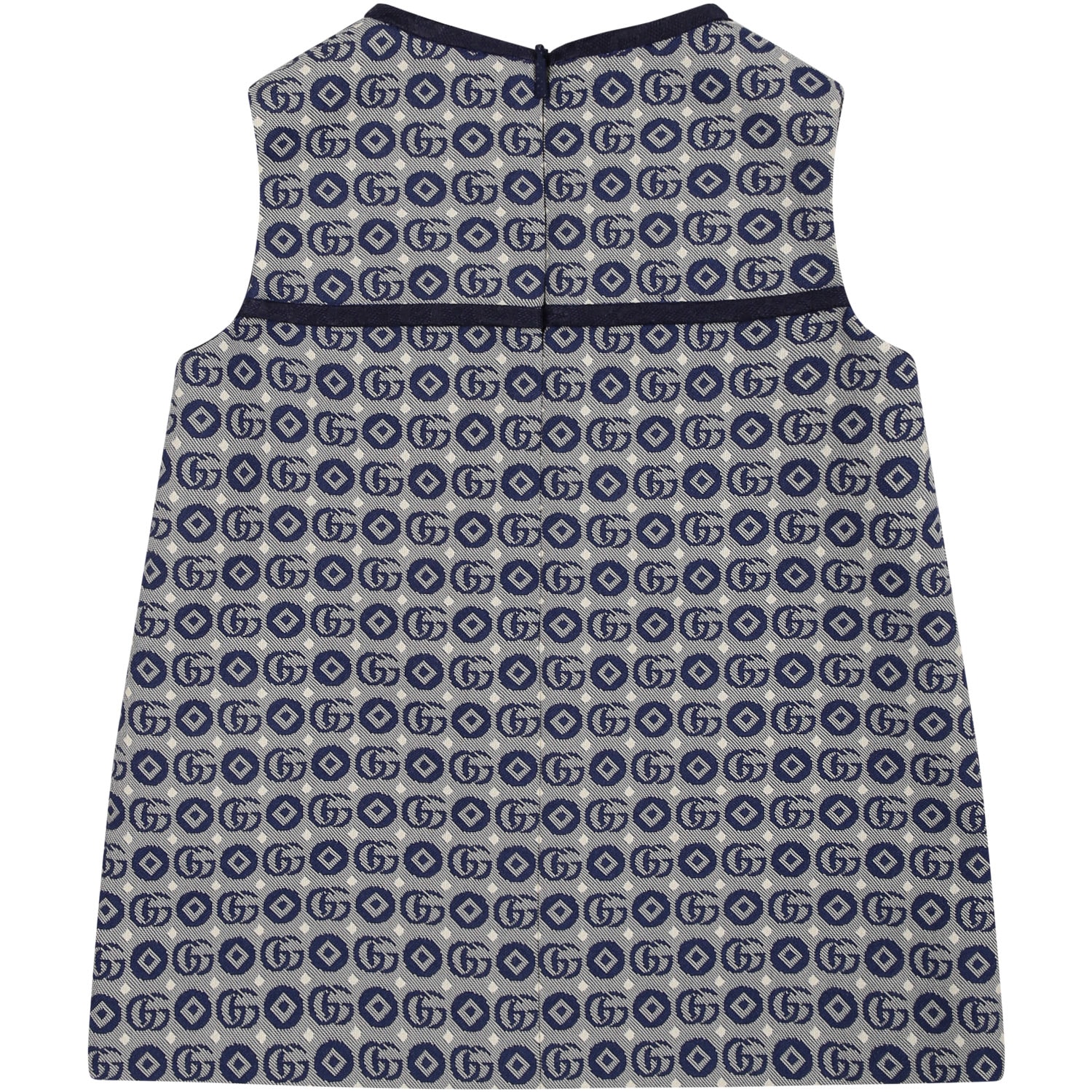 Shop Gucci Blue Dress For Baby Girl With All-over Gg Geometric Pattern