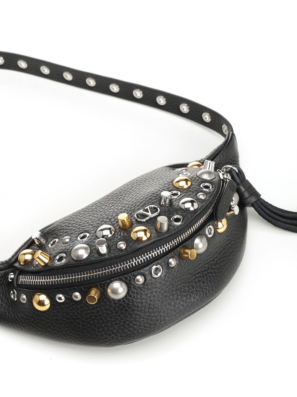 Valentino Stud-embellished Belt Bag In Black