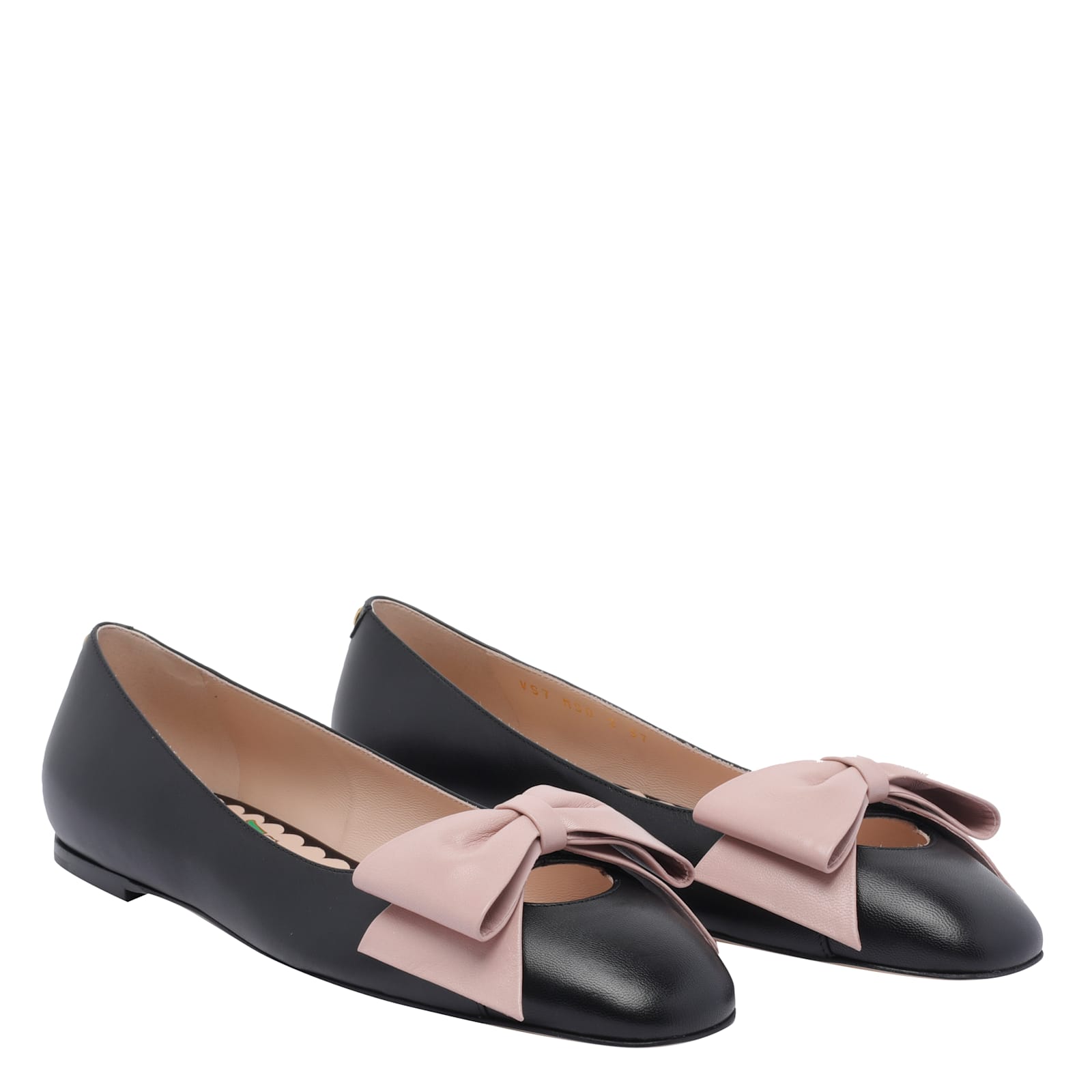 Valentino Round Toe Ballerina Shoes With Bow Detail In Black