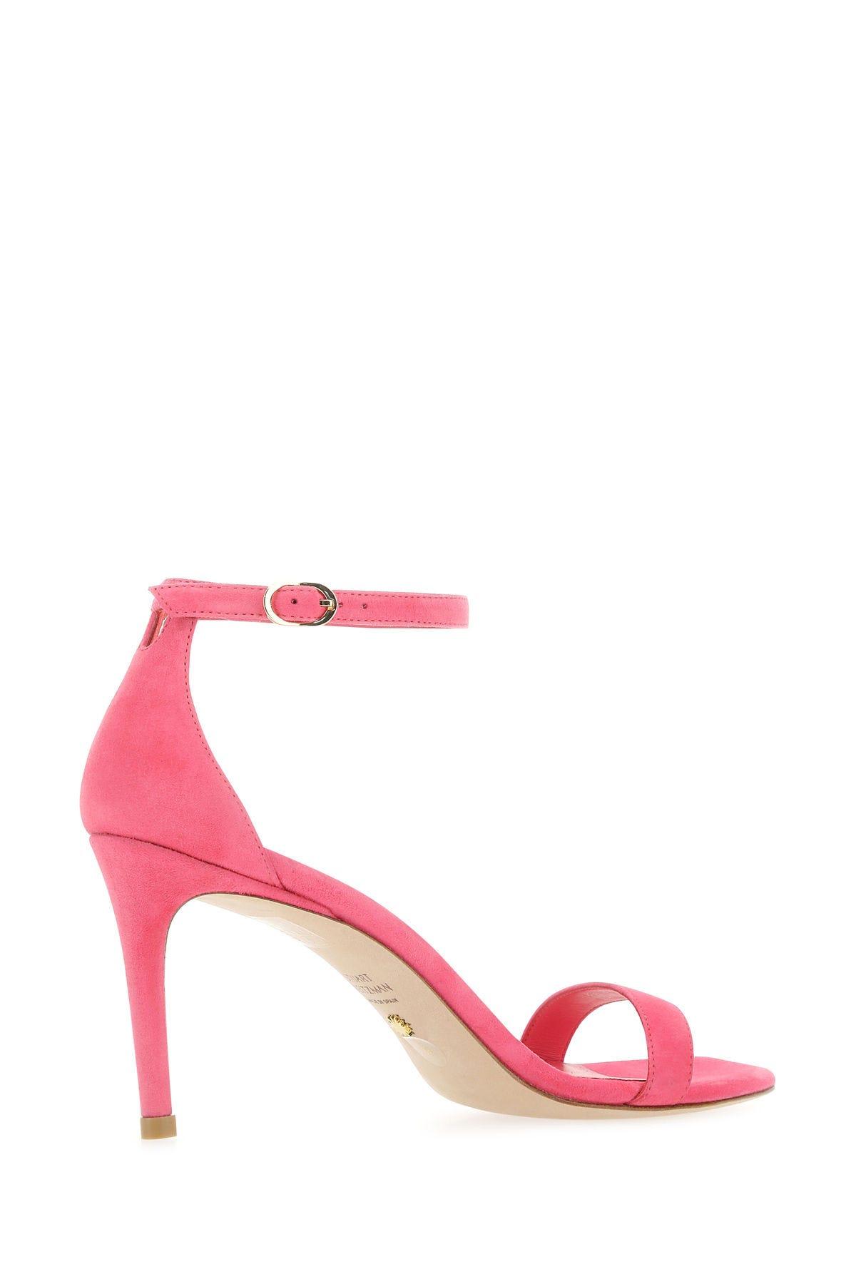 Shop Stuart Weitzman Pink Suede Nunakedcurve 85 Sandals In Hot Pink