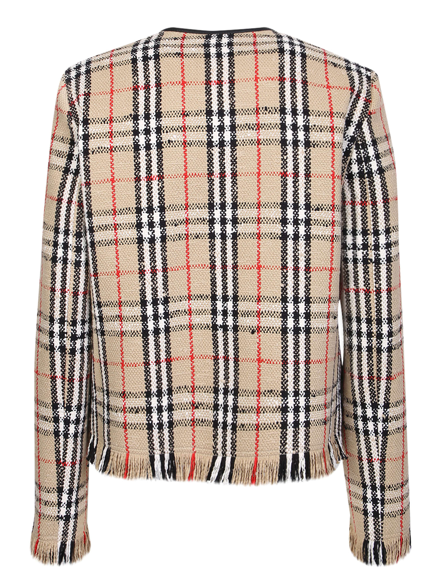 Shop Burberry Vintage-check Bouclã© Collarless Jacket In Beige
