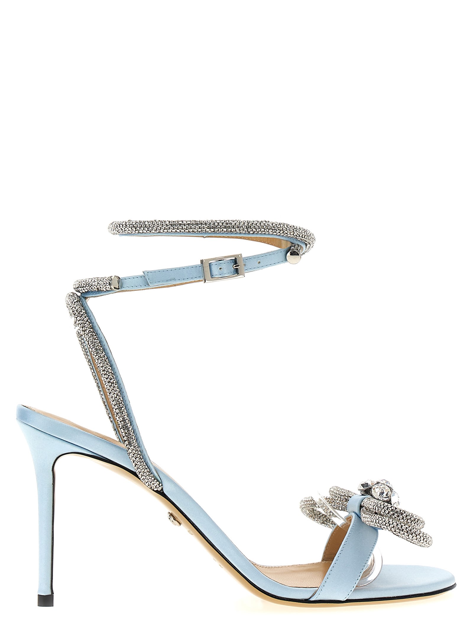 Mach &amp; Mach Double Bow Round Toe Satin Sandals In Light Blue