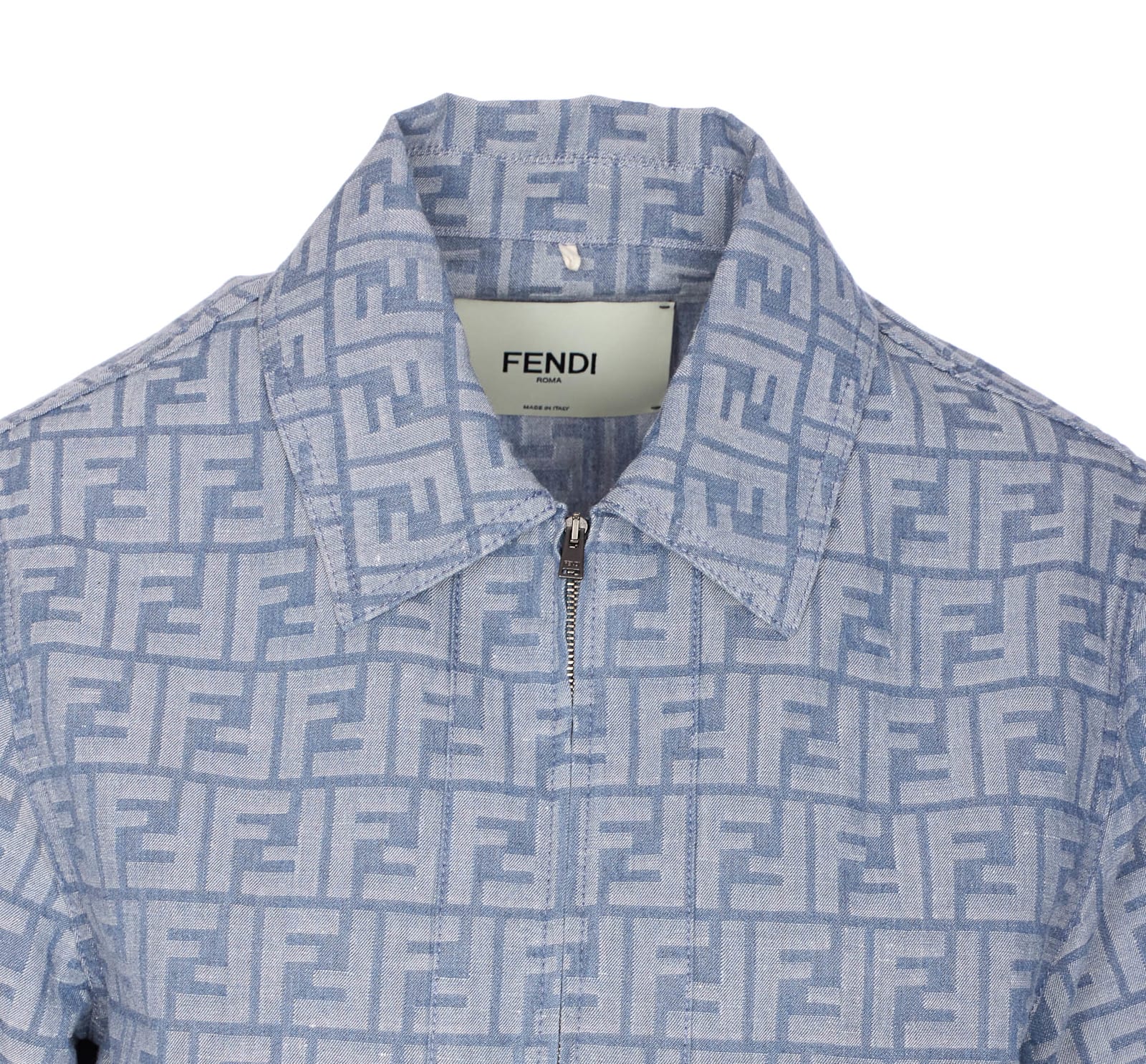 Fendi Women Ff Denim Chambray Cropped Jacket In Blue
