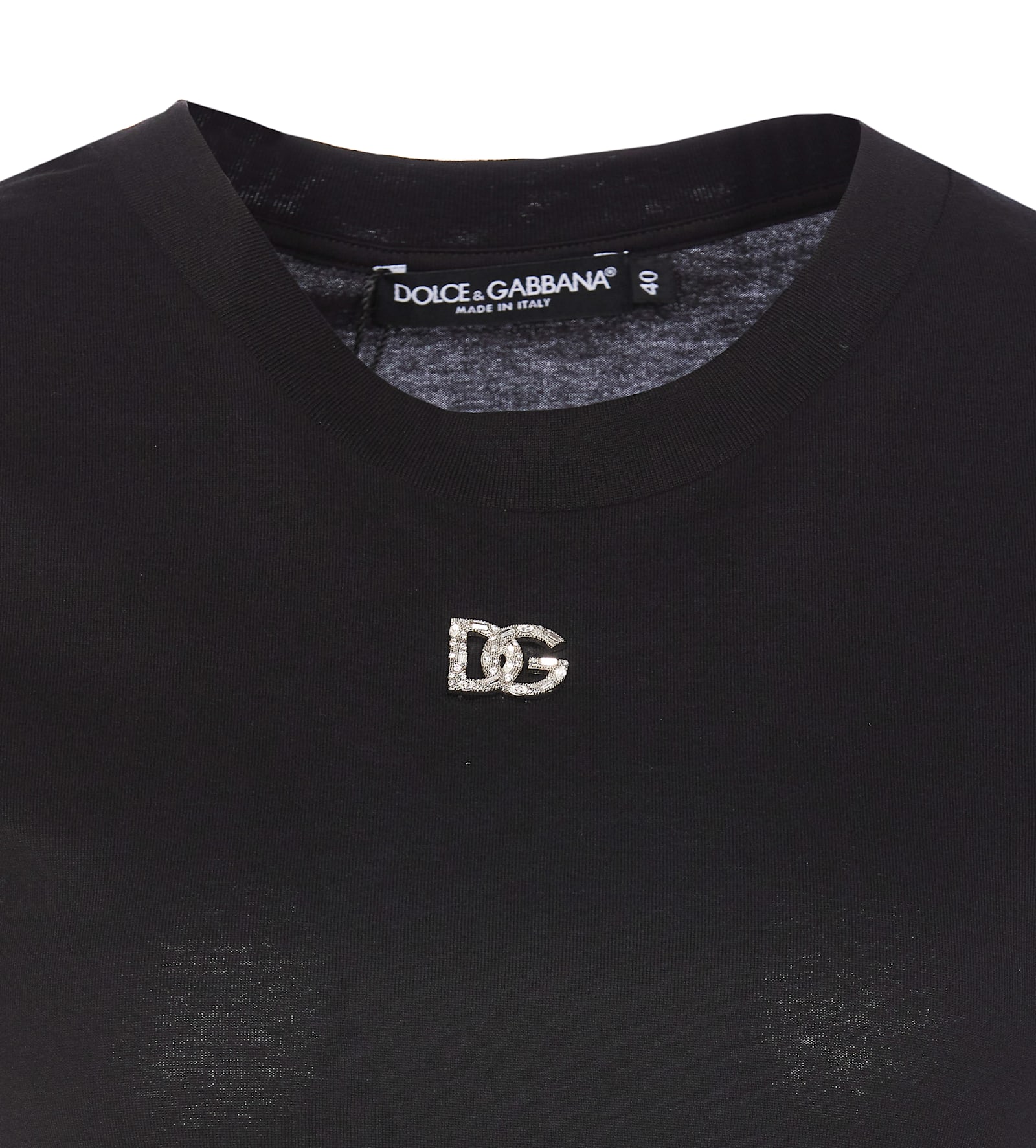 Dolce & Gabbana Black T-shirt With Logo Decorated With Crystals On The Front In Blue