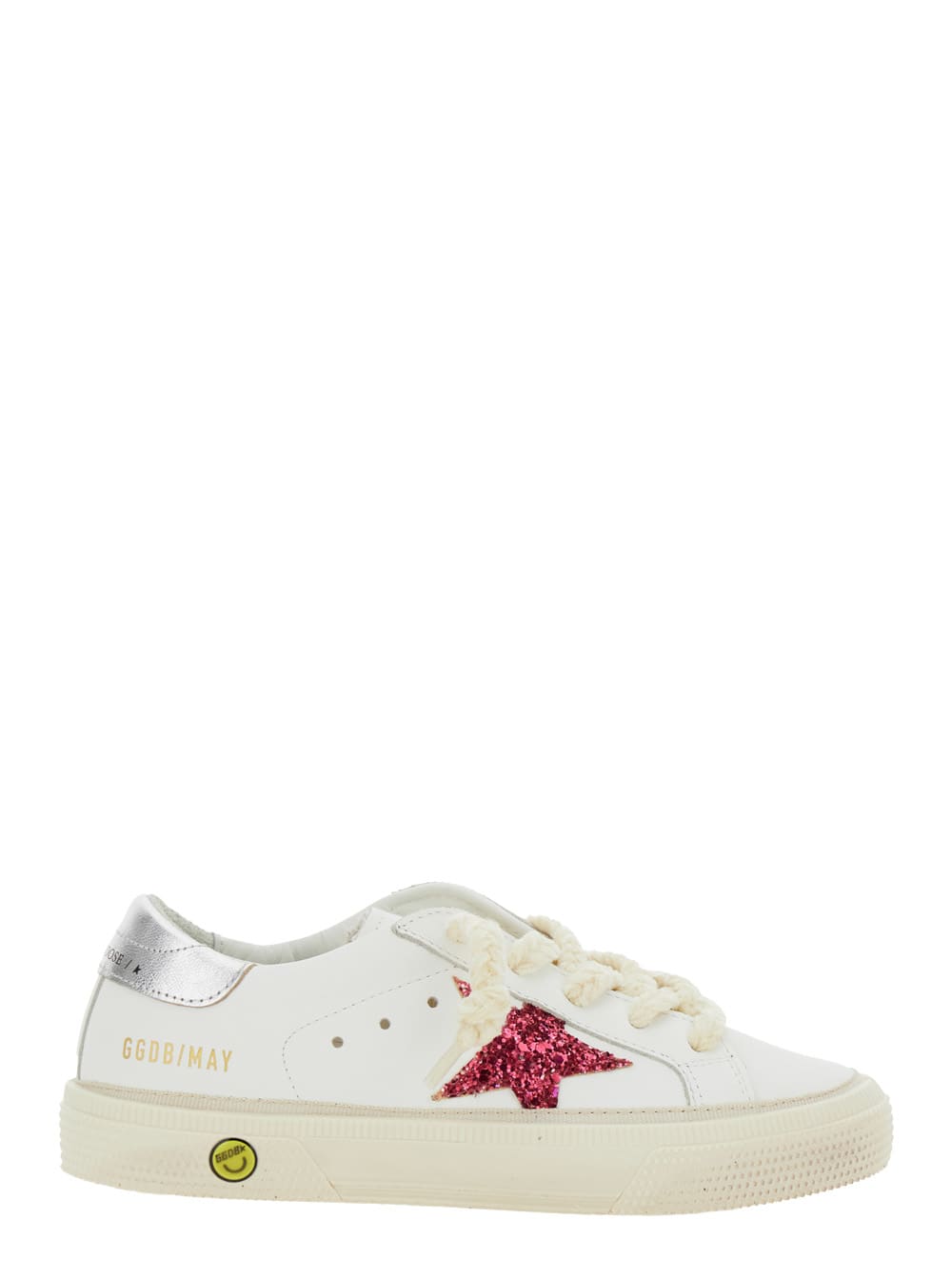 Golden Goose May Leather Upper Glitter Star Laminated Heel - Include Codice Gyf In White
