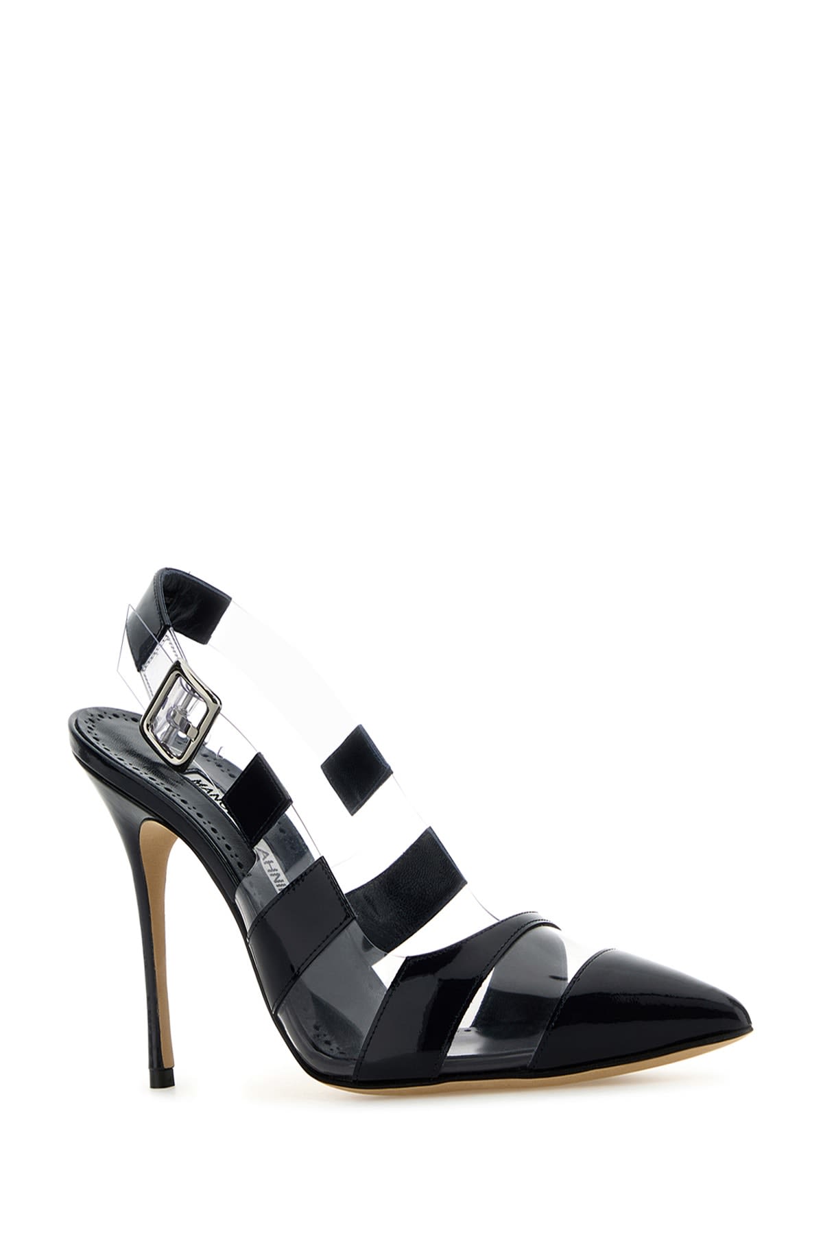 Manolo Blahnik Uxra 105 Patent-leather And Pvc Slingback Pumps In Navylgry