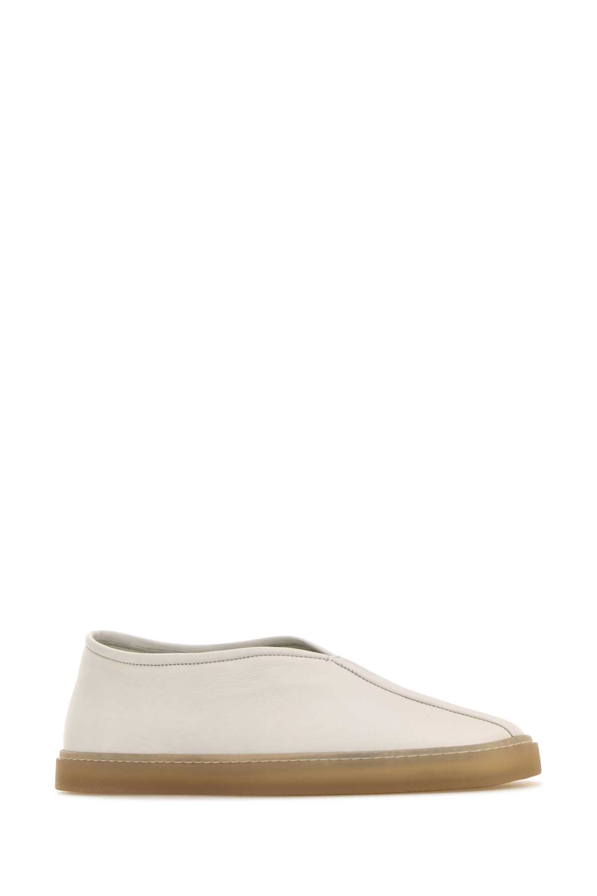 Lemaire Leather Slip On Sneakers With Rubber Sole In White