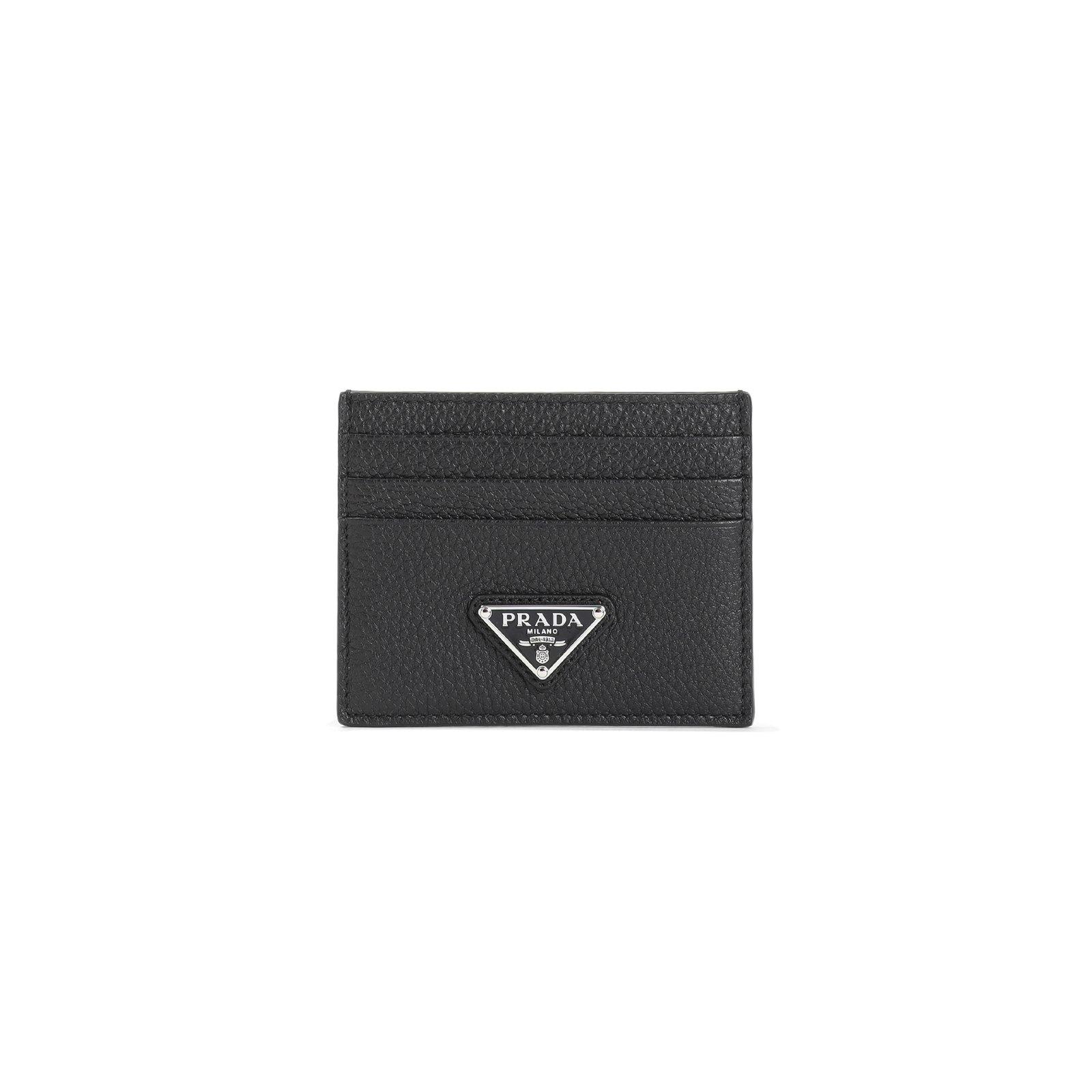 Prada Logo Plaque Open Top Cardholder In Black