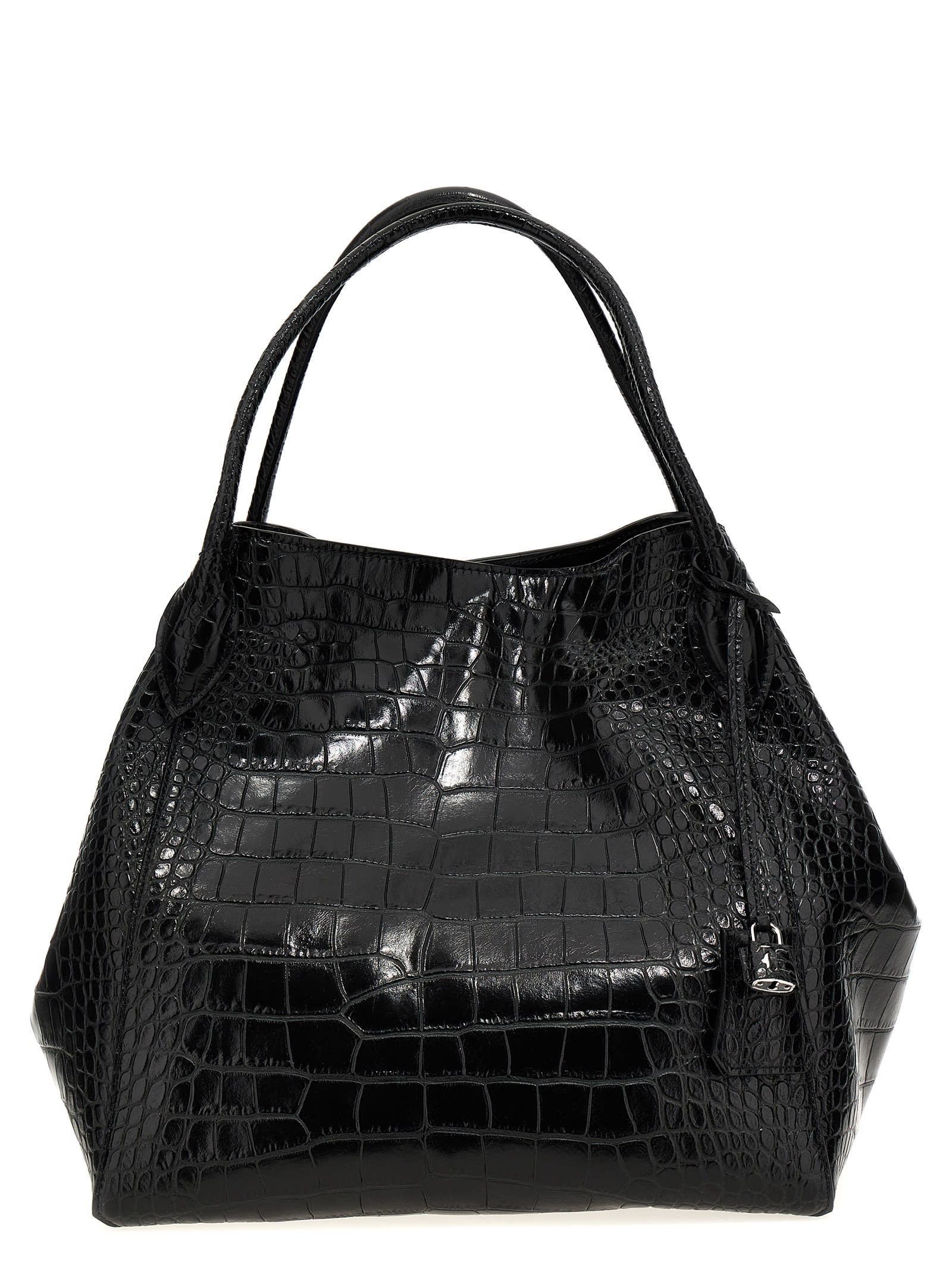 Shop Ermanno Scervino Crocodile Print Leather Shopping Bag In Black