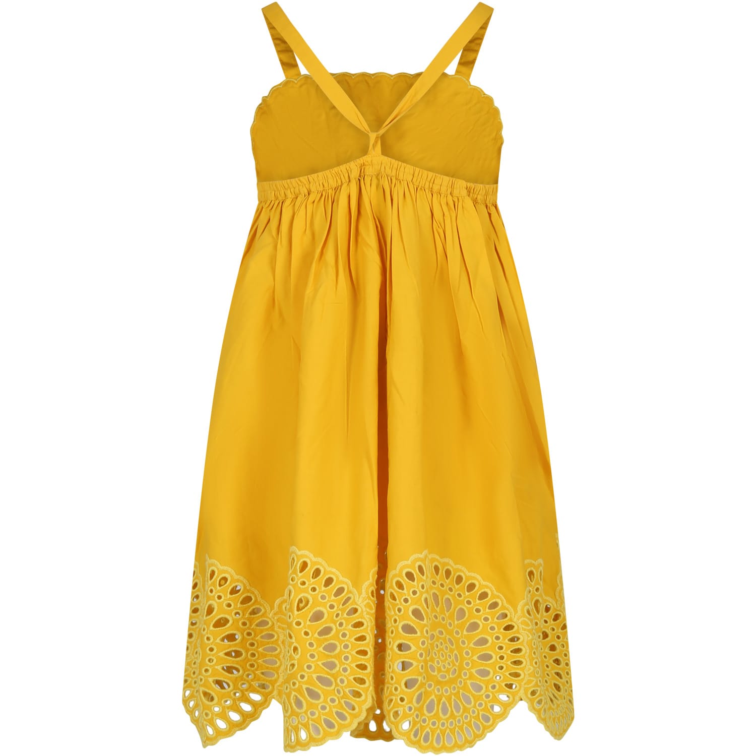 Shop Stella Mccartney Yellow Dress For Girl With Broderie
