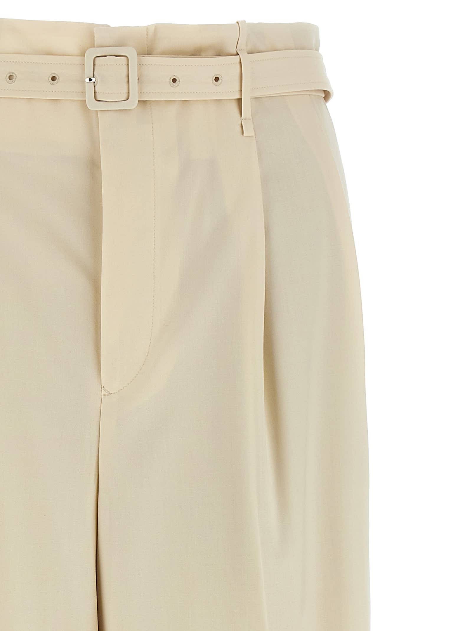 Auralee High Waist Wide Leg Pleated Trousers In Neutral