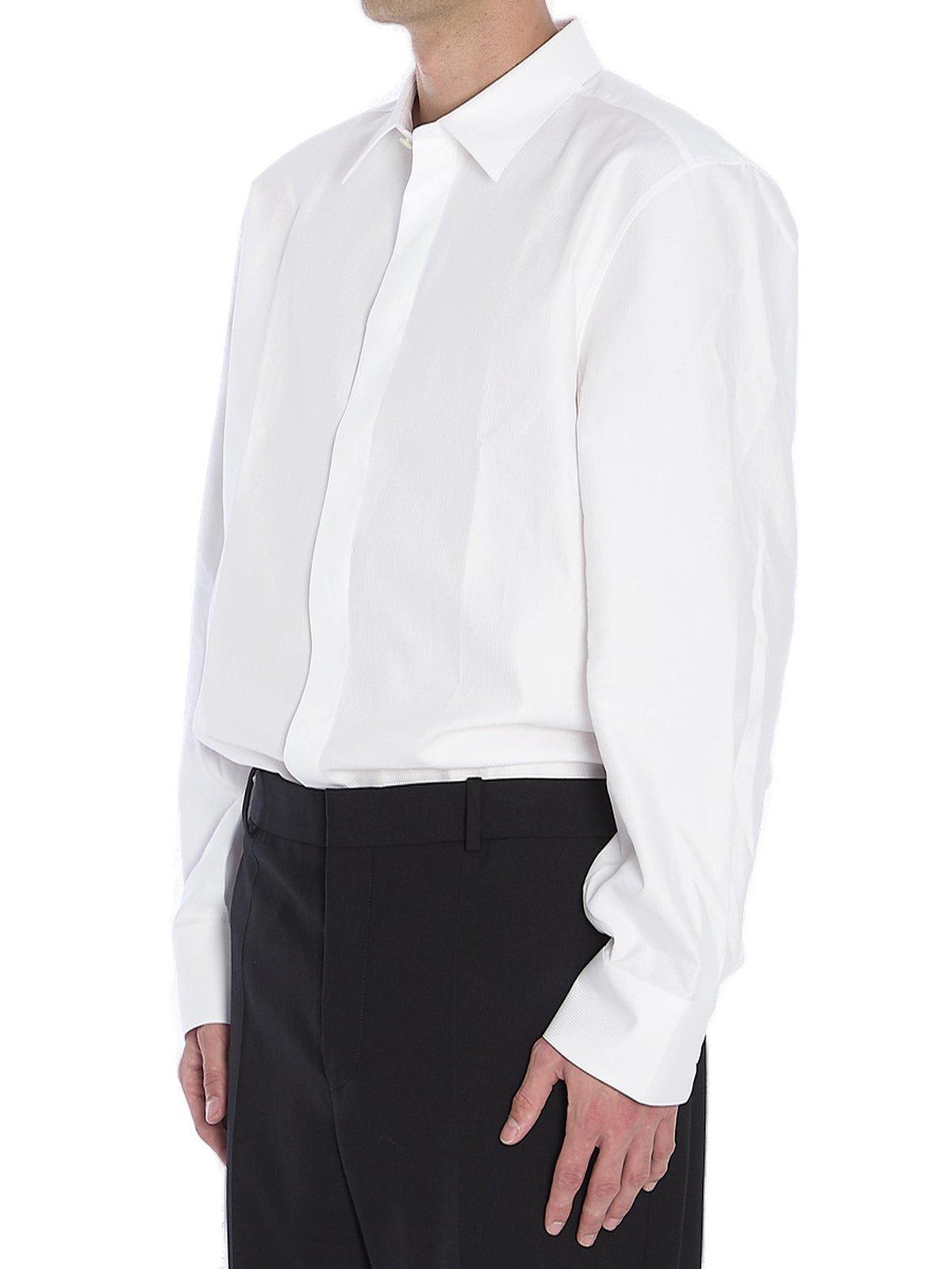 Saint Laurent White Pointed Collar Long Sleeve Shirt In Cotton Man In Bianco