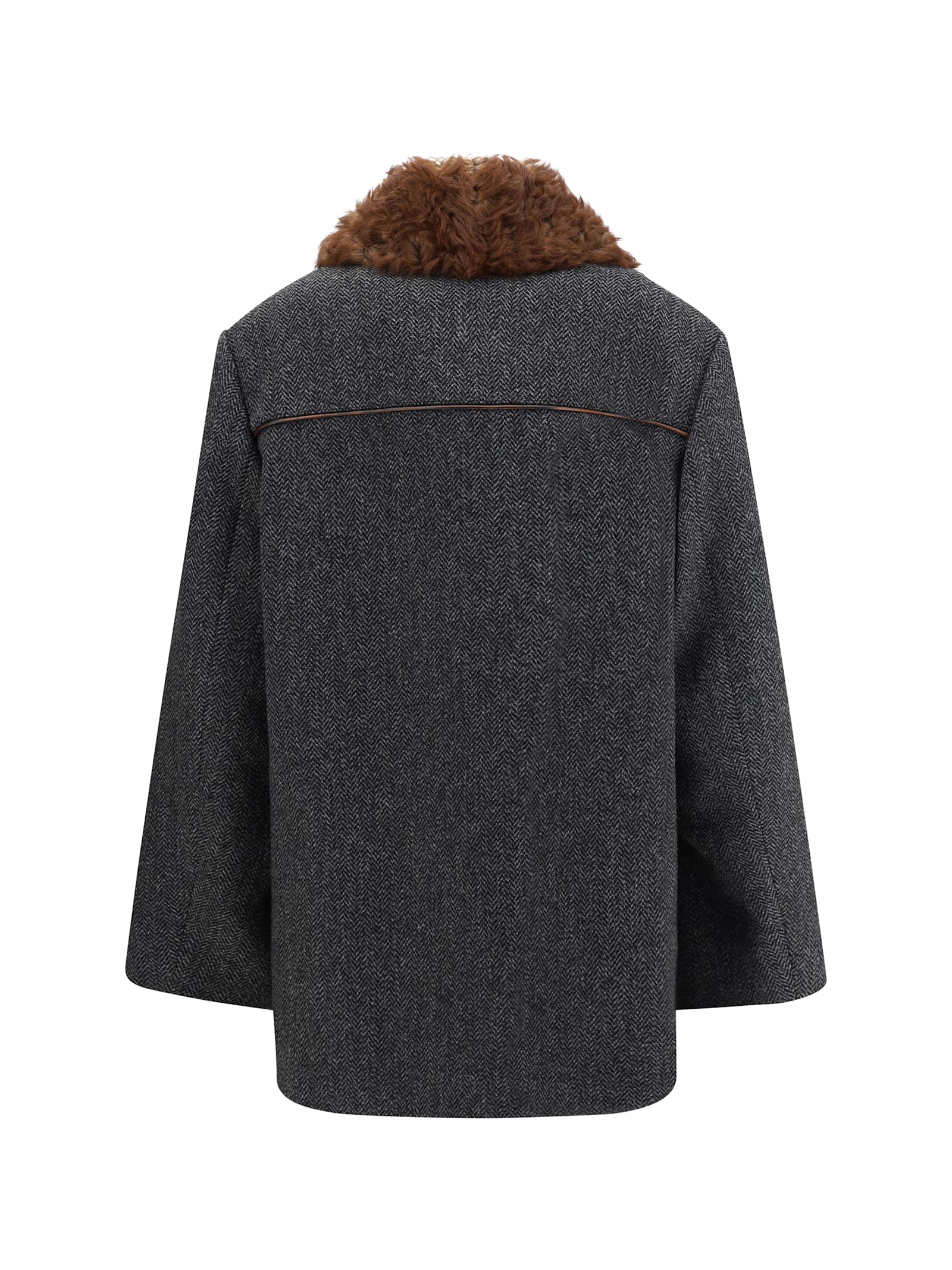 Prada Double-breasted Caban With A Shearling Trim In Multi