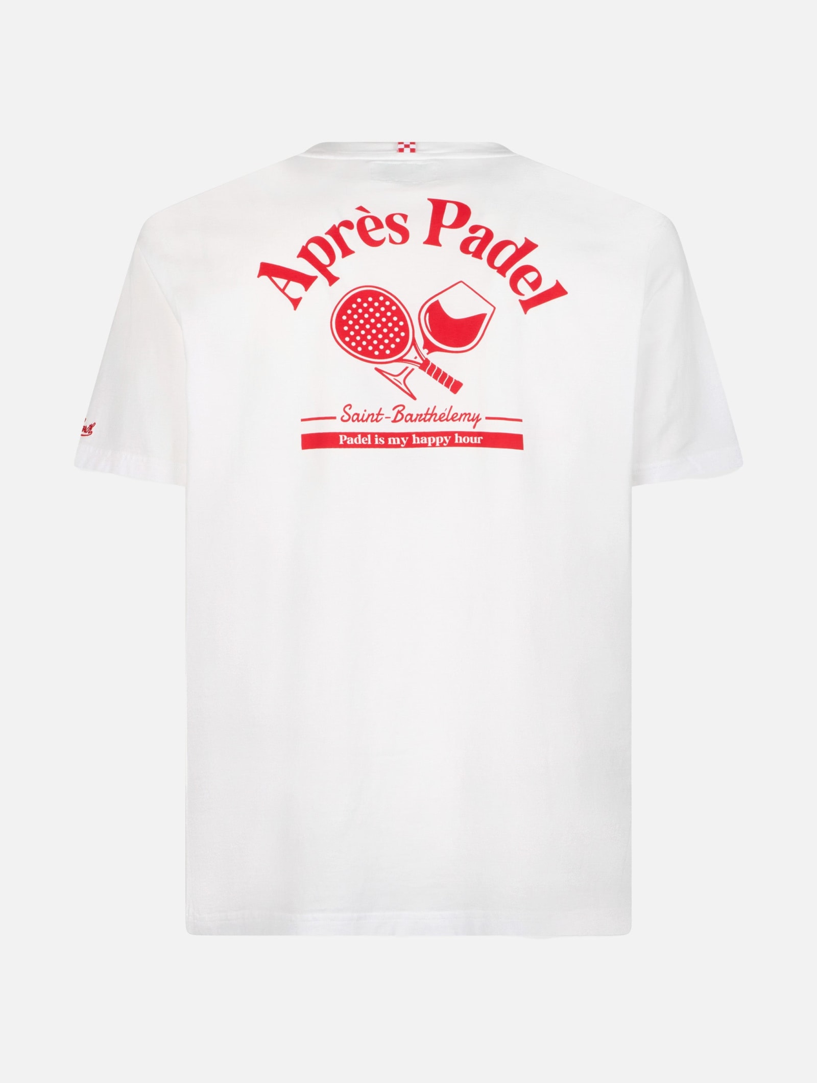 Shop Mc2 Saint Barth Man Cotton T-shirt With Aprés Padel Placed Print In White