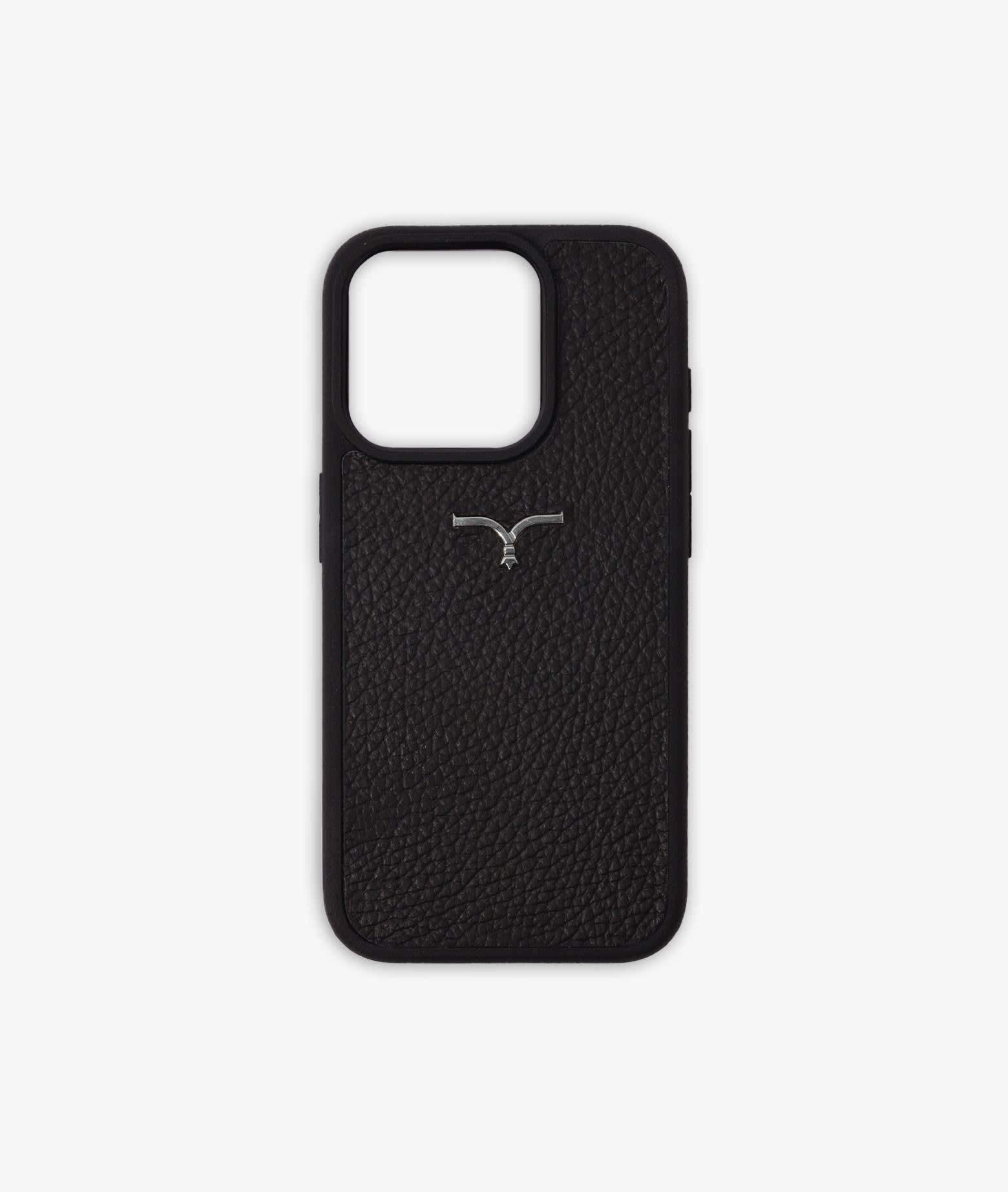 Larusmiani Calf Leather Cover For Iphone 15 Accessory In Black