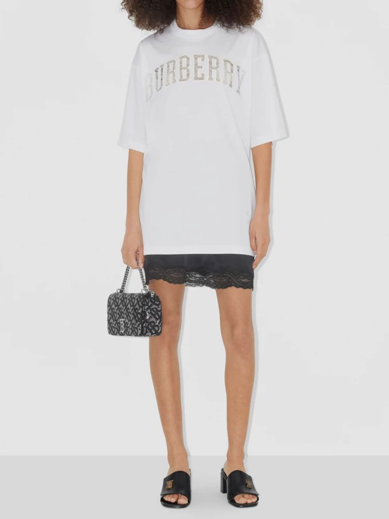 Shop Burberry Lace Logo T-shirt In White