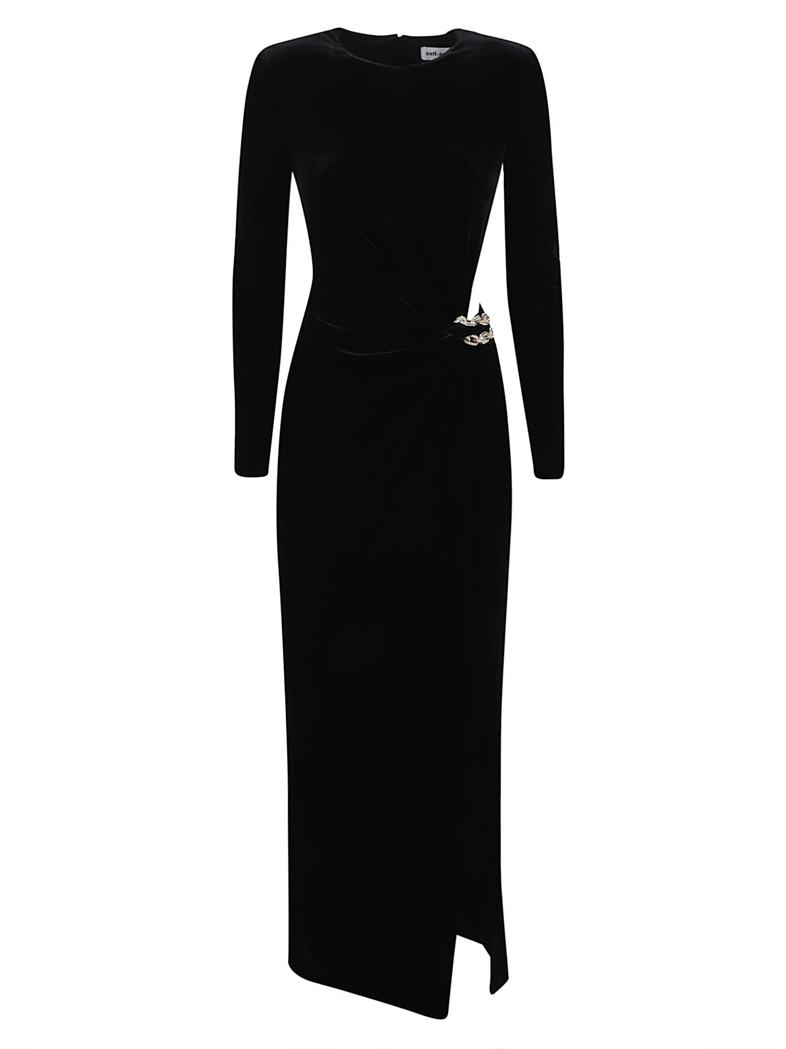 Self-portrait Black Velvet Embellished Midi Dress