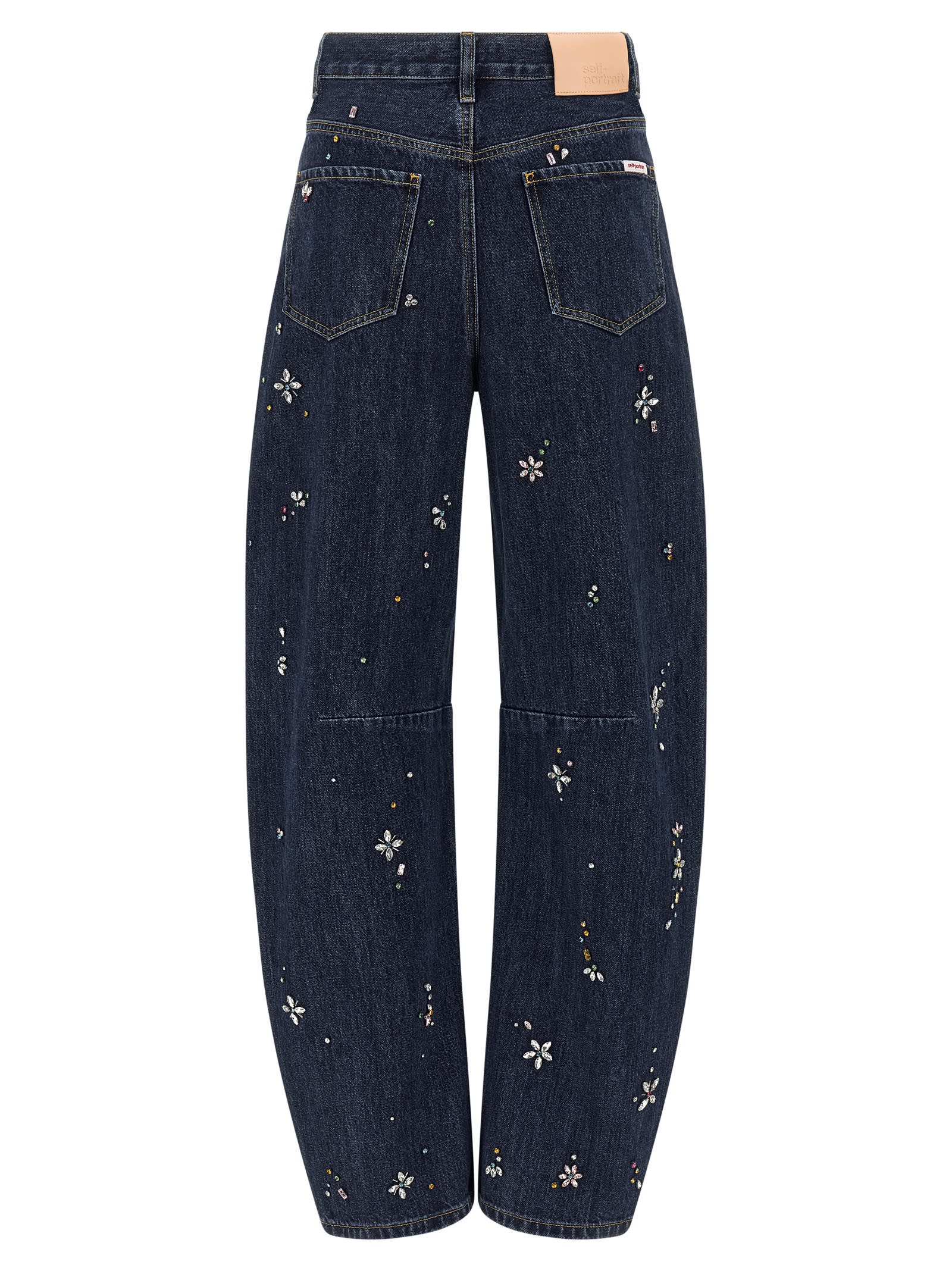 Self-portrait Self Portrait Blue Embellished Barrel Leg Jeans In Blue