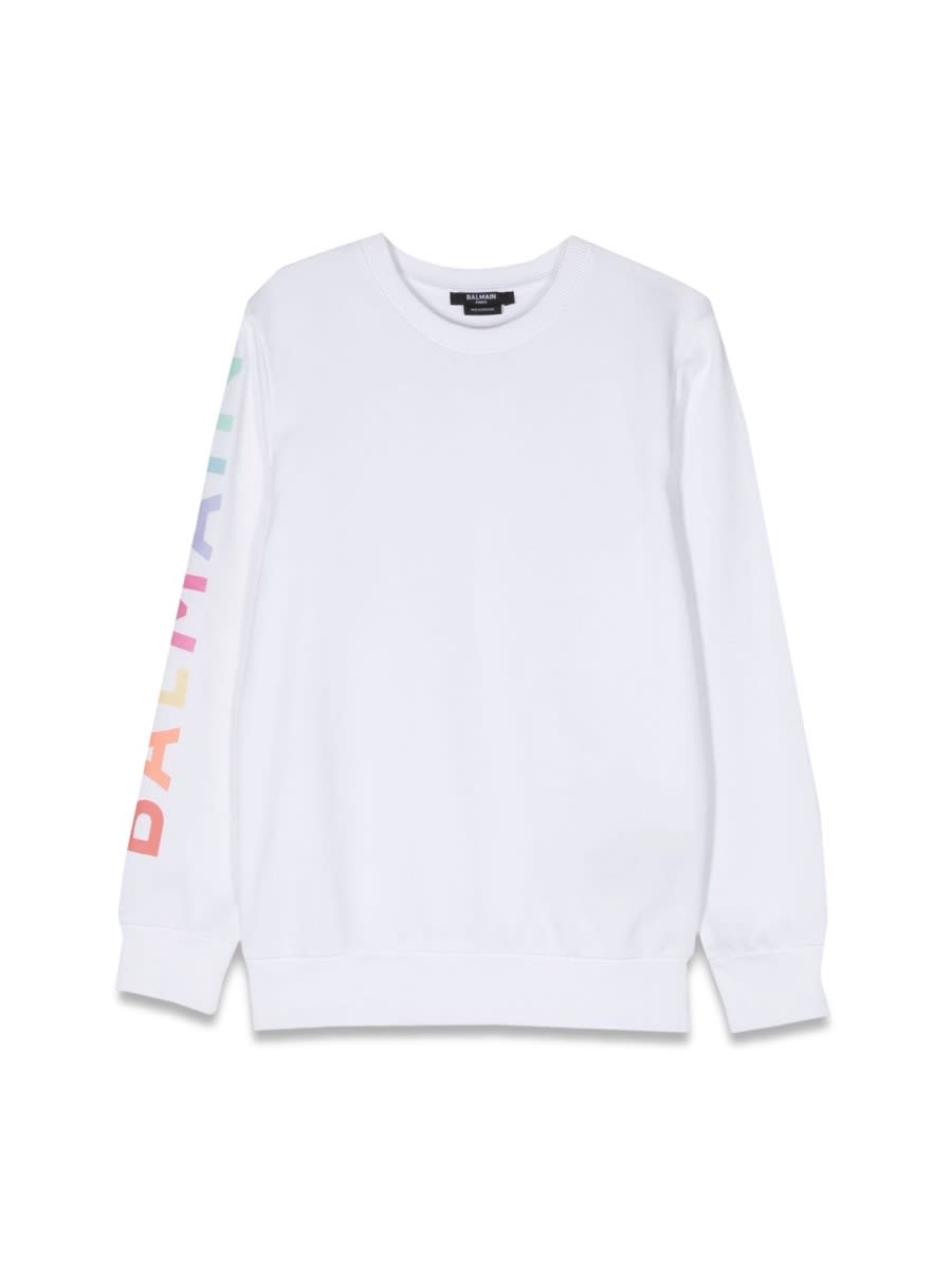 Balmain Kids' Sweatshirt Crewneck Logo On Sleeve In White