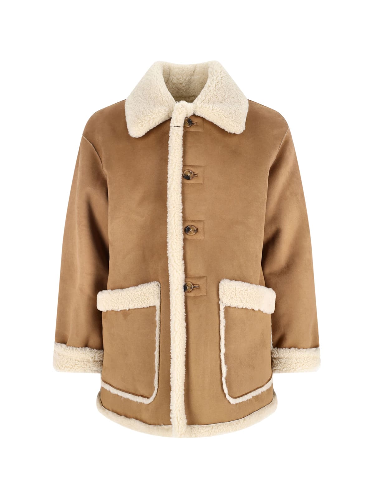 Dunst Beige Reversible Shearling Jacket With Classic Collar And Two Front Patch Pockets In Ecofur Man In Brown