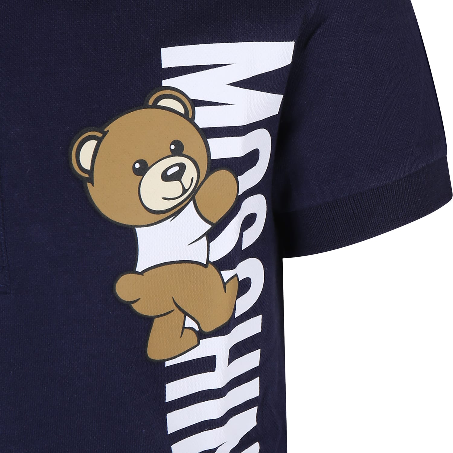 Shop Moschino Blue Polo Shirt For Boy With Teddy Bear And Logo
