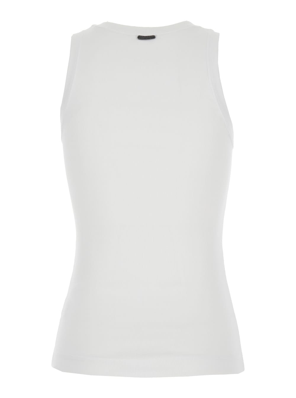 Brunello Cucinelli White Sleeveless Top With Round Neck And Monil Detail On The Rear In Cotton Stretch Woman