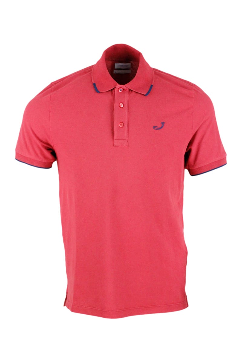 Jacob Cohen Polo T-shirt In Stretch Cotton With Short-sleeved 3-button Collar With Contrasting Color Profiles