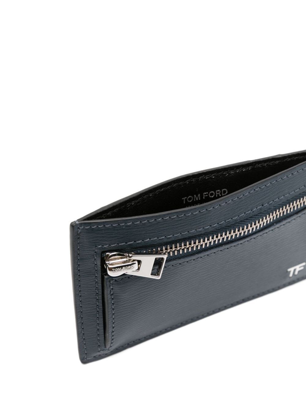 Shop Tom Ford Horizontal Grain Leather Zip Cardholder In Denim Blue