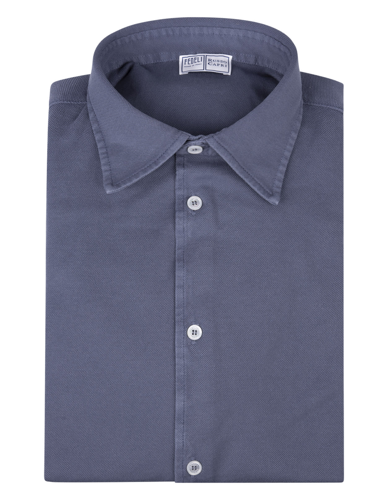 Fedeli Shirt In Avio Blue Oxford Cotton