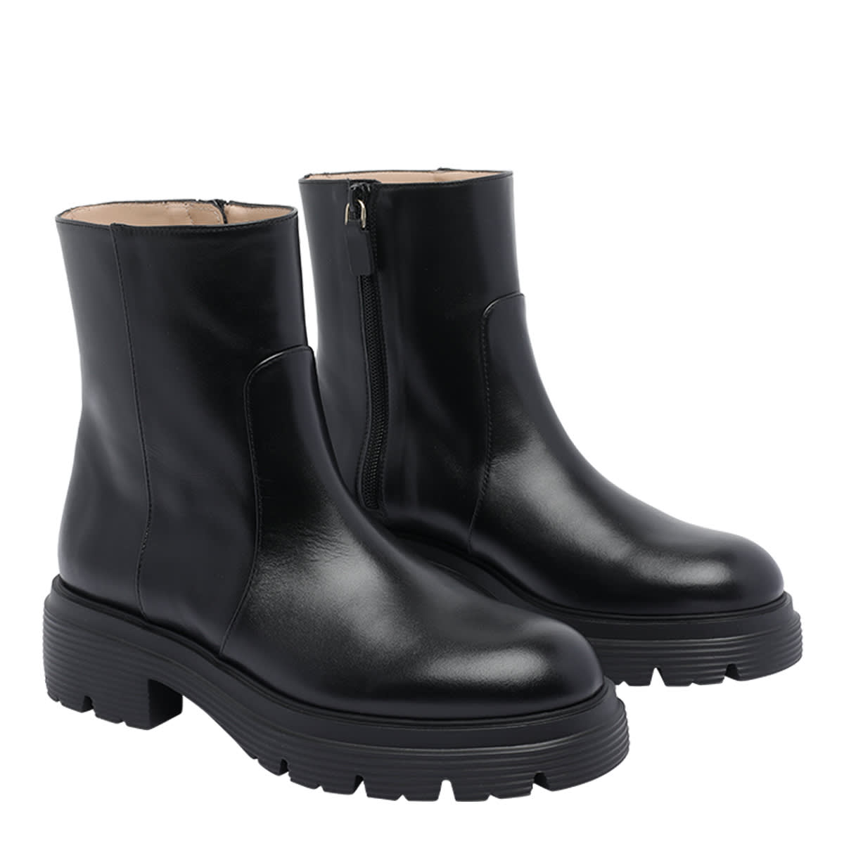 Stuart Weitzman Chunky Heel Leather Ankle Boots With Lug Sole In Multi